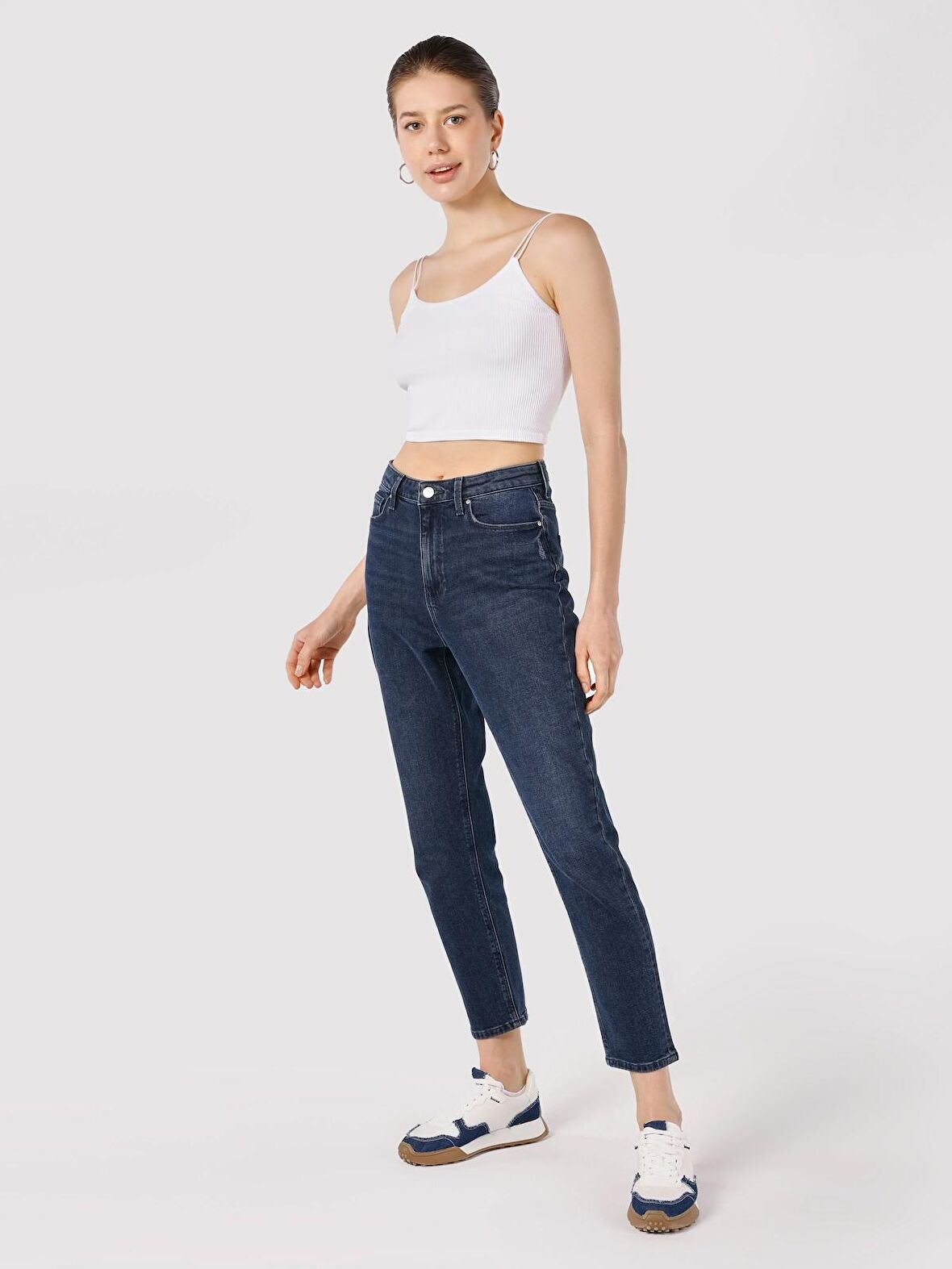 896 Maria Rahat Kesim Yüksek Bel Düz Paça Gri Kadın Jean Pantolon Cl1064388