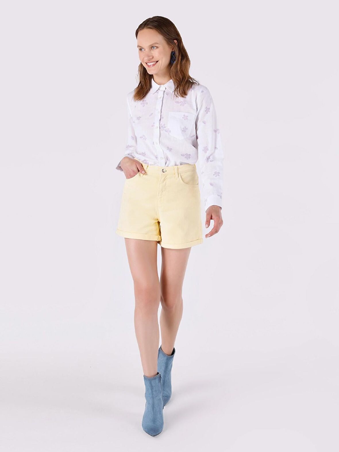 Mom Fit Yüksek Bel Sarı Kadın Şort Cl1064409