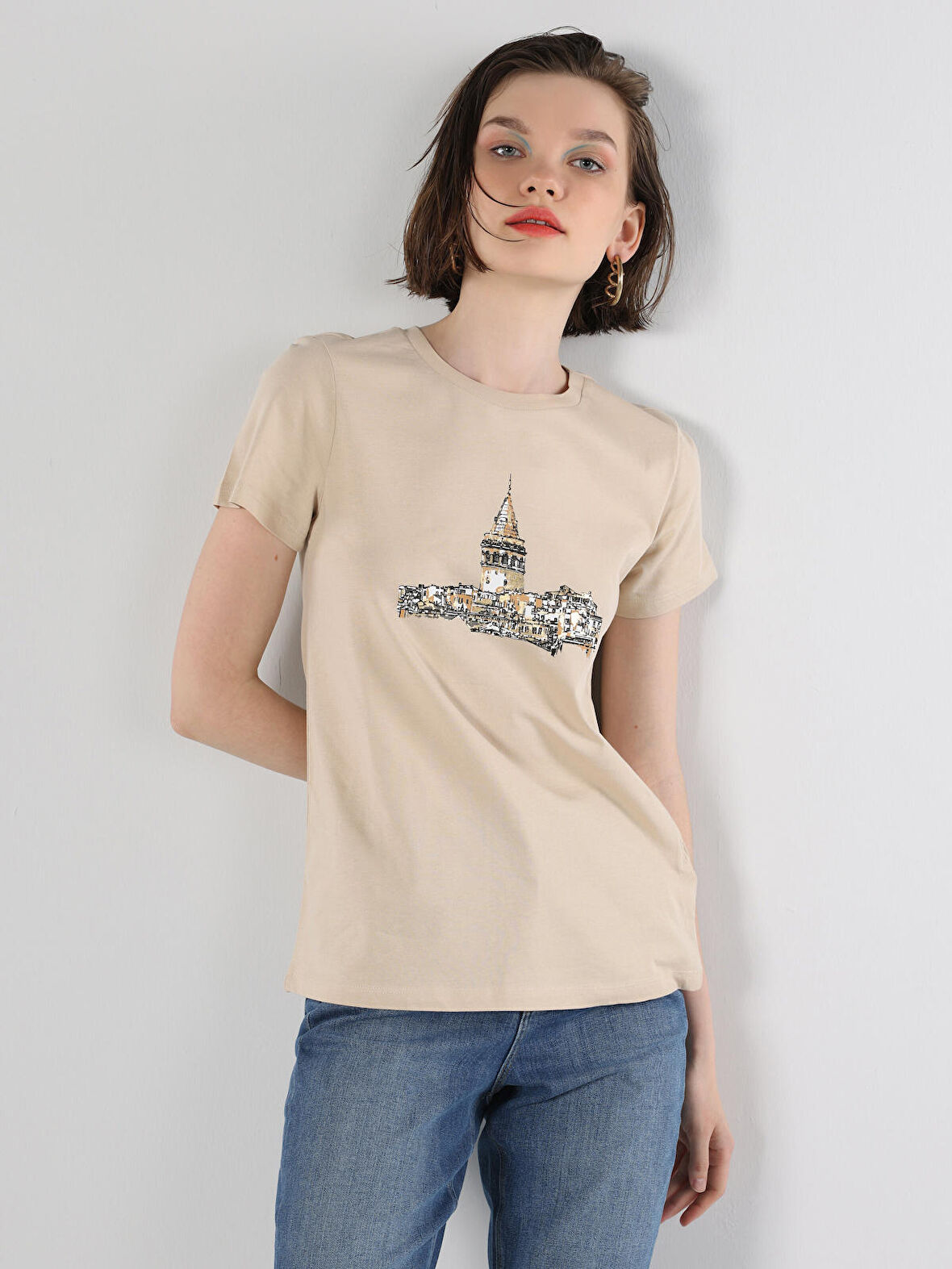 Bej Kadın Tshirt K.kol