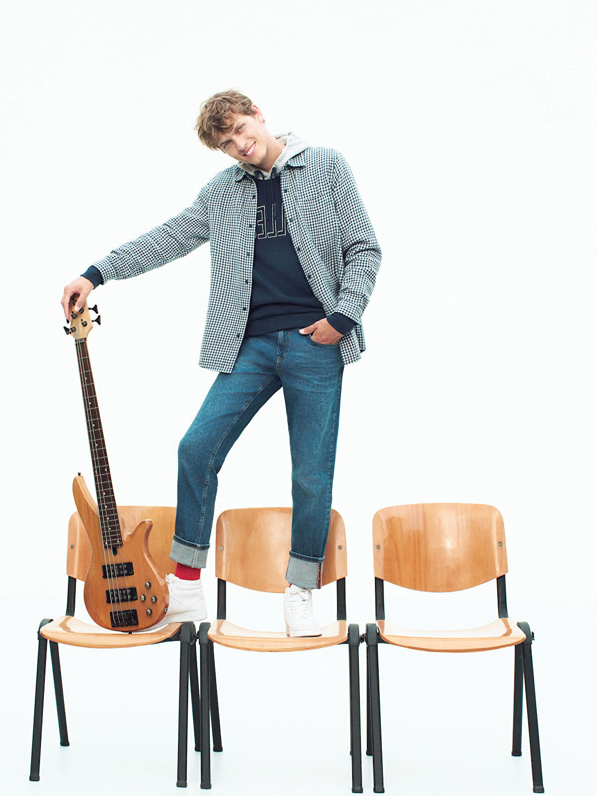 Regular Fit Baskılı Kapüşonlu Lacivert Erkek Sweatshirt