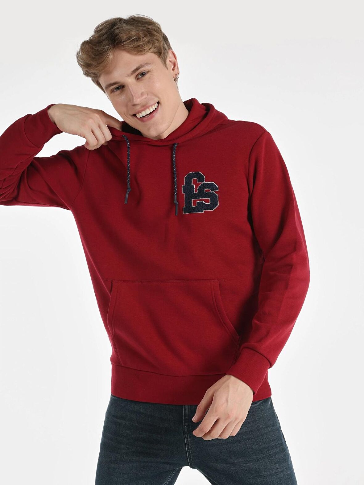 Regular Fit Baskılı Kapüşonlu Kırmızı Erkek Sweatshirt Cl1064582