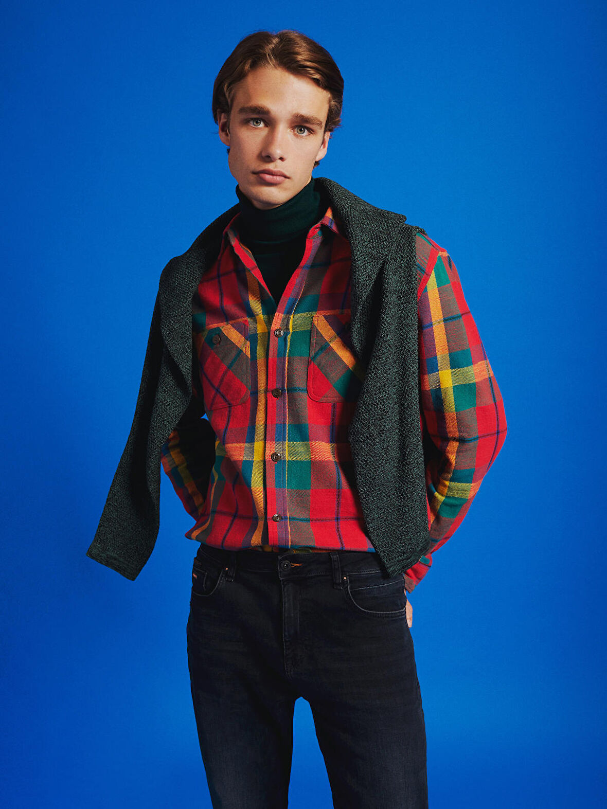 Regular Fit Ekoseli Çok Renkli Erkek Uzun Kol Gömlek