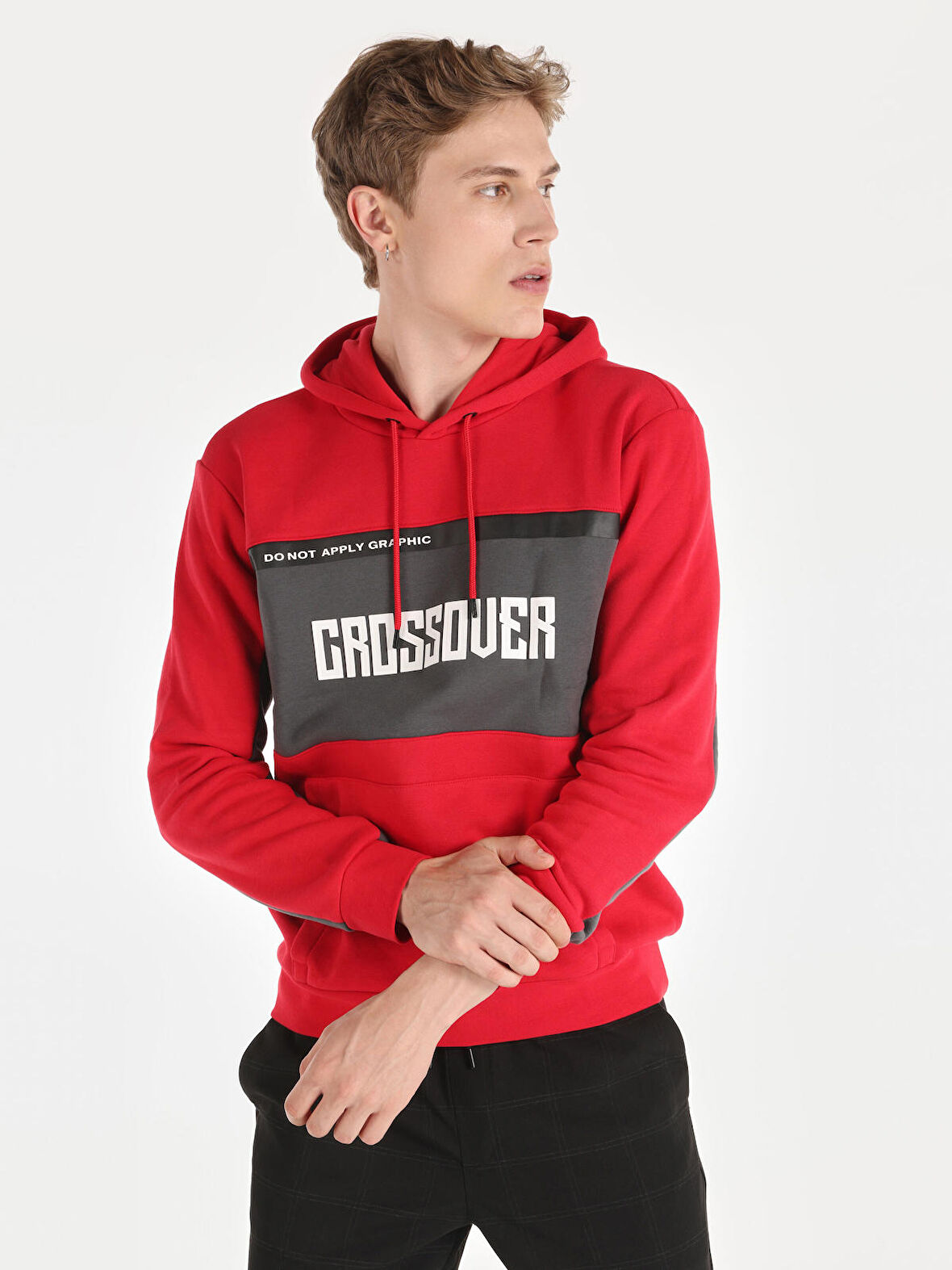Regular Fit Kapüşonlu Baskılı Kırmızı Erkek Sweatshirt
