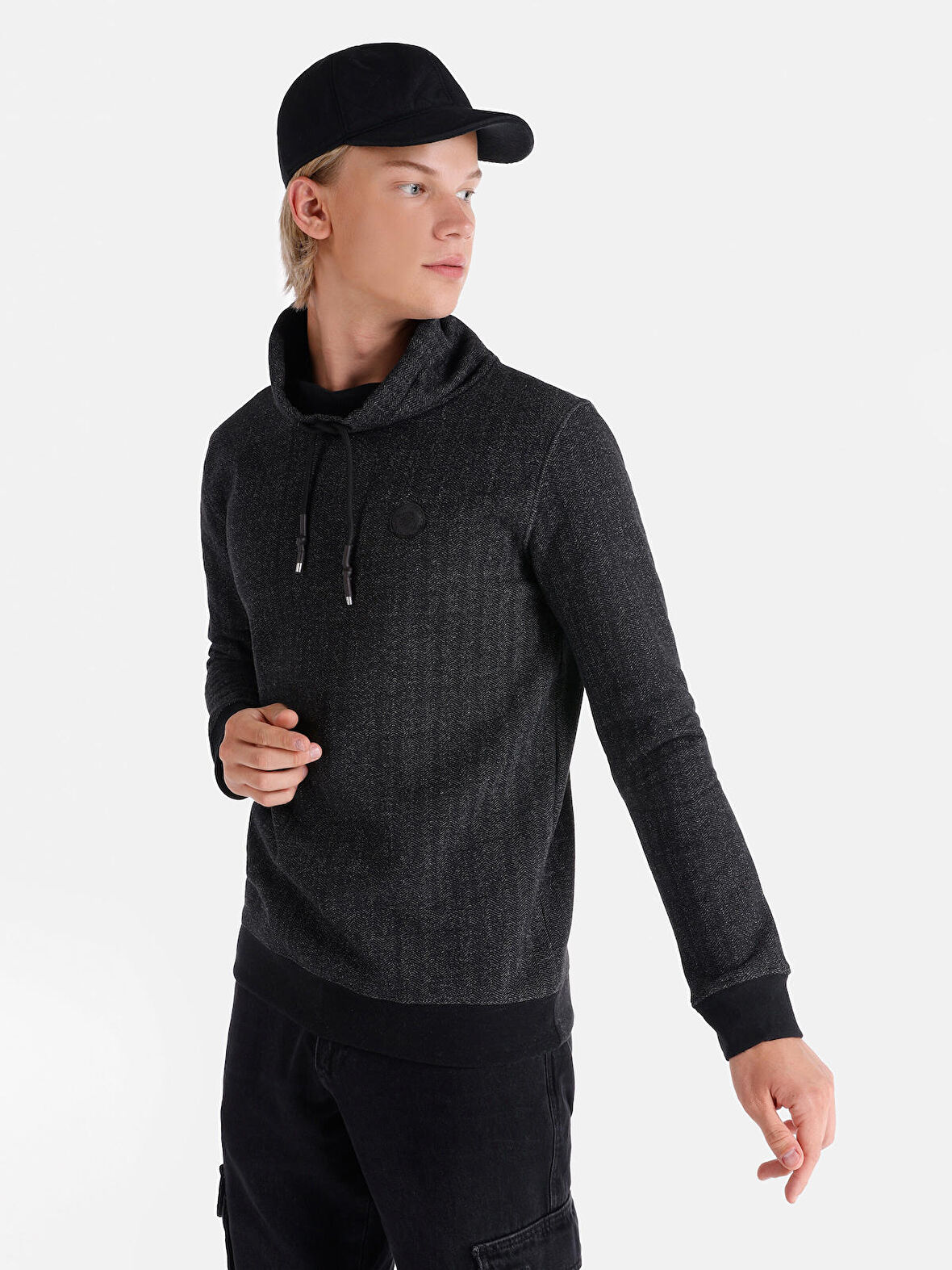 Regular Fit Baskılı Siyah Erkek Uzun Kol Tişört