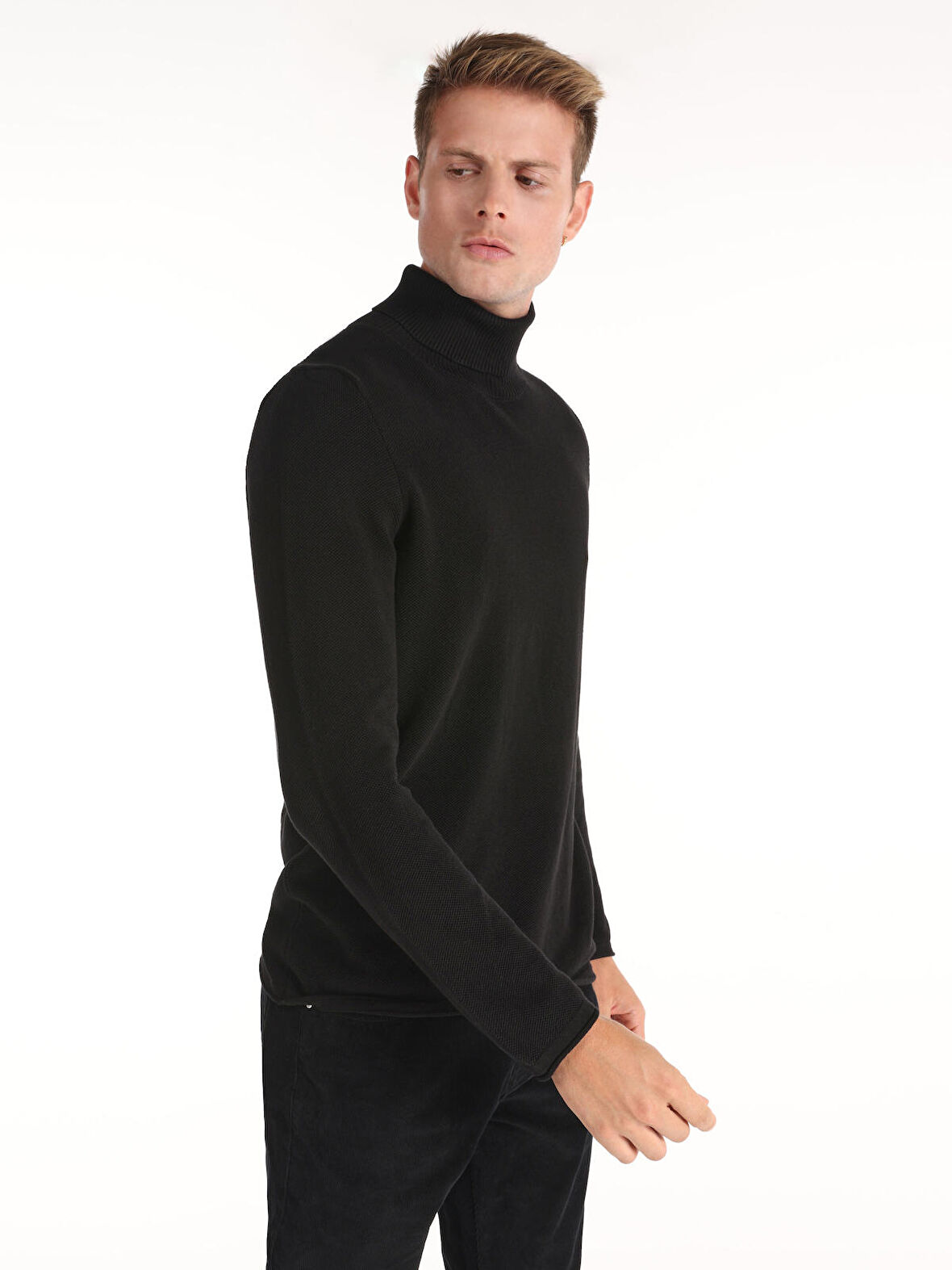 Regular Fit Turtle Neck Siyah Erkek Kazak