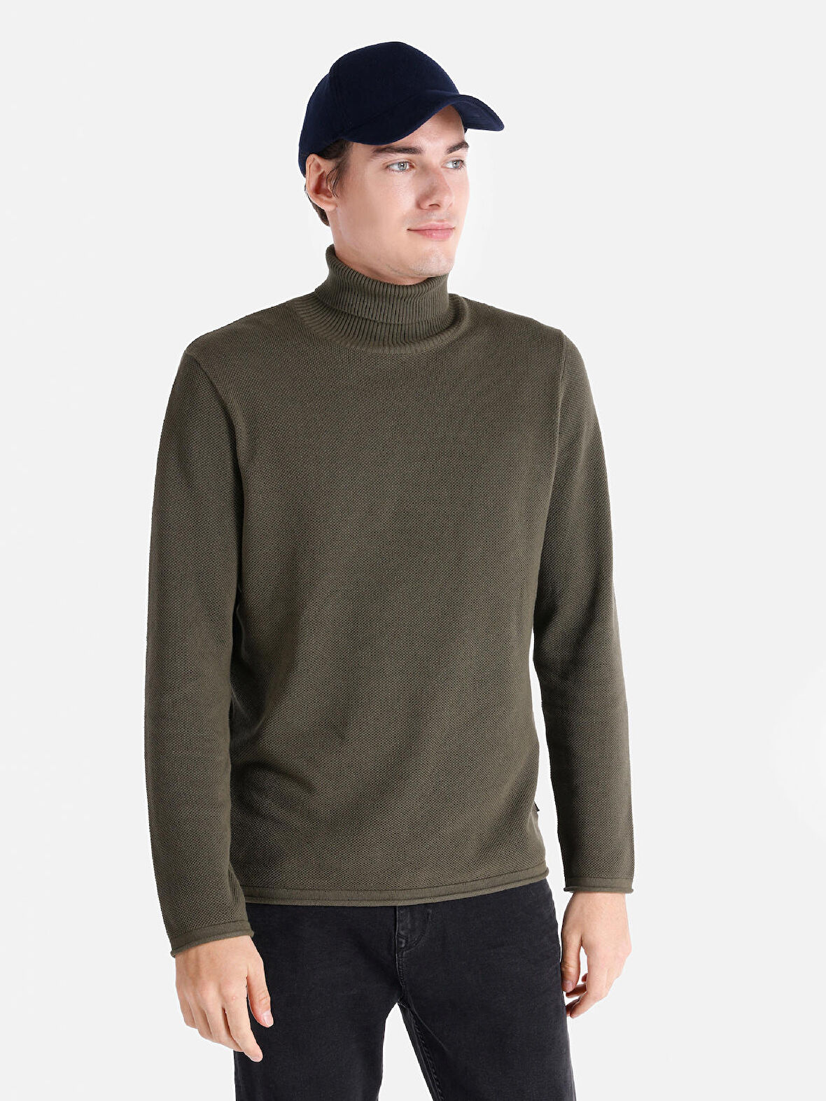 Regular Fit Turtle Neck Yeşil Erkek Kazak