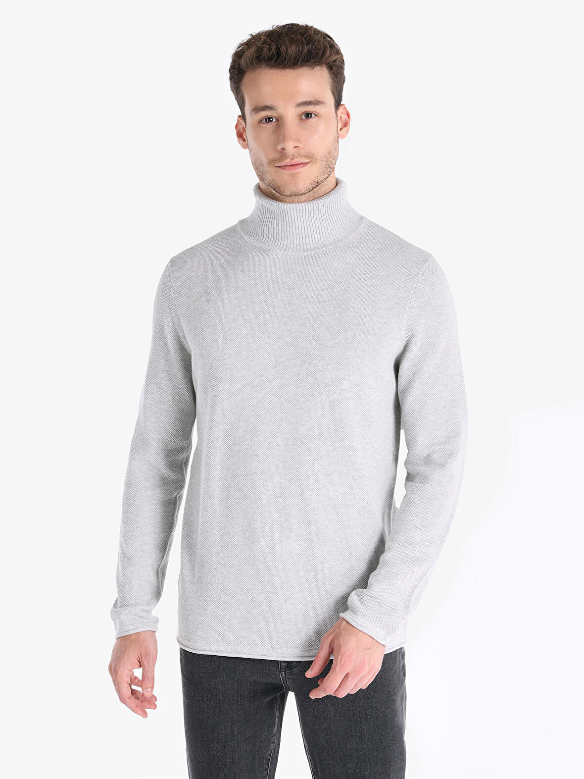 Regular Fit Turtle Neck Gri Erkek Kazak