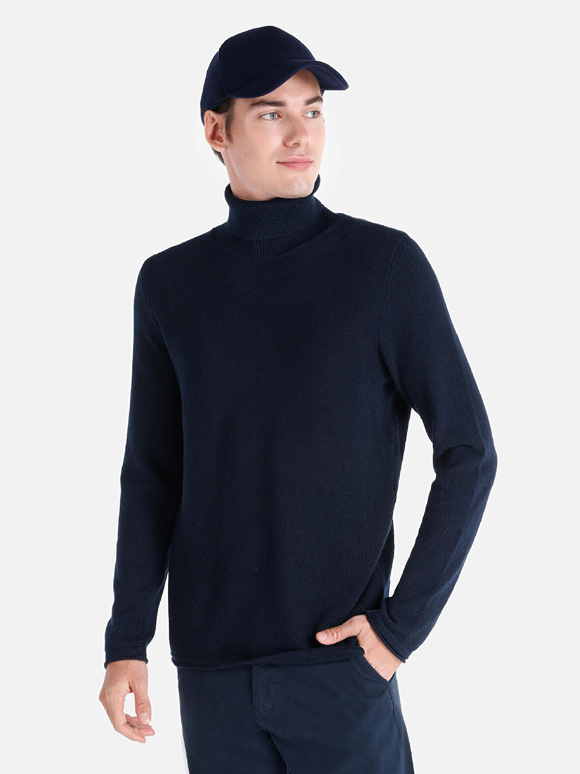 Regular Fit Turtle Neck Lacivert Erkek Kazak