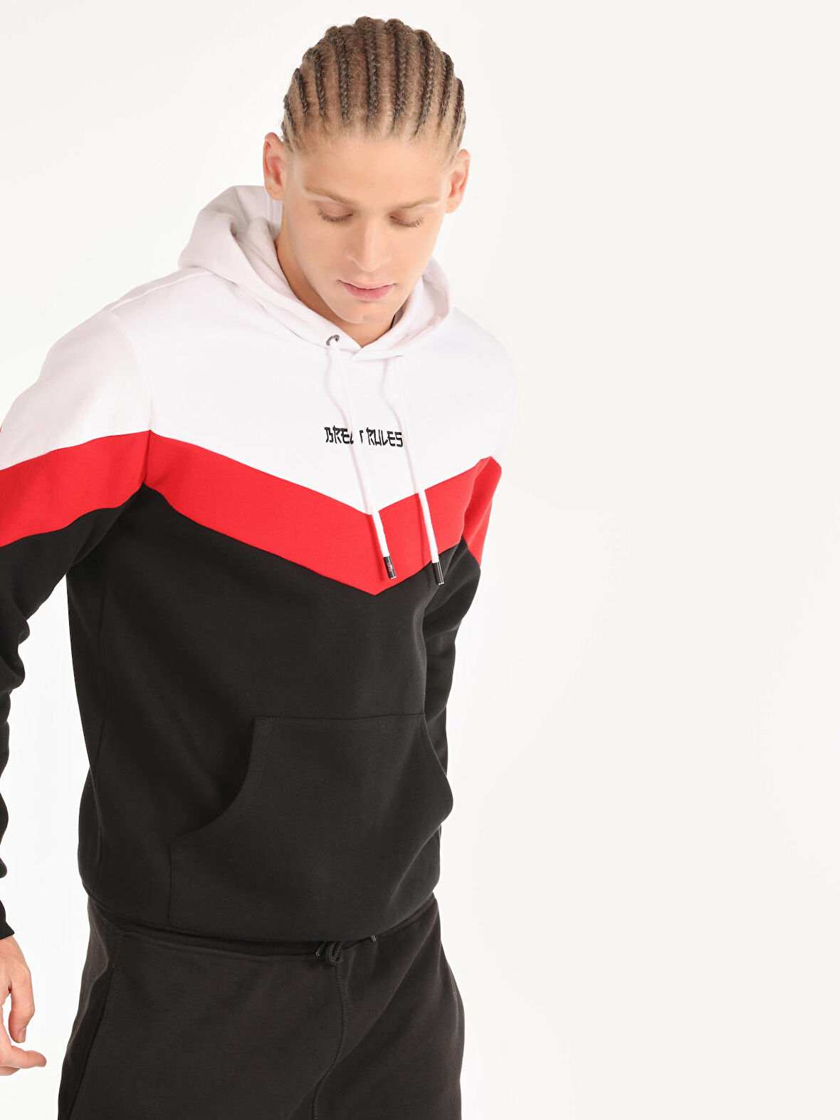 Regular Fit Baskılı Kapüşonlu Siyah Erkek Sweatshirt