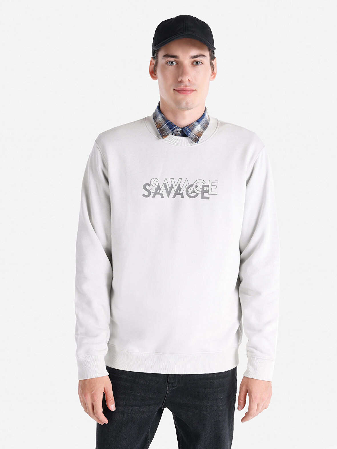 Regular Fit Bisiklet Yaka Baskılı Taş Erkek Sweatshirt