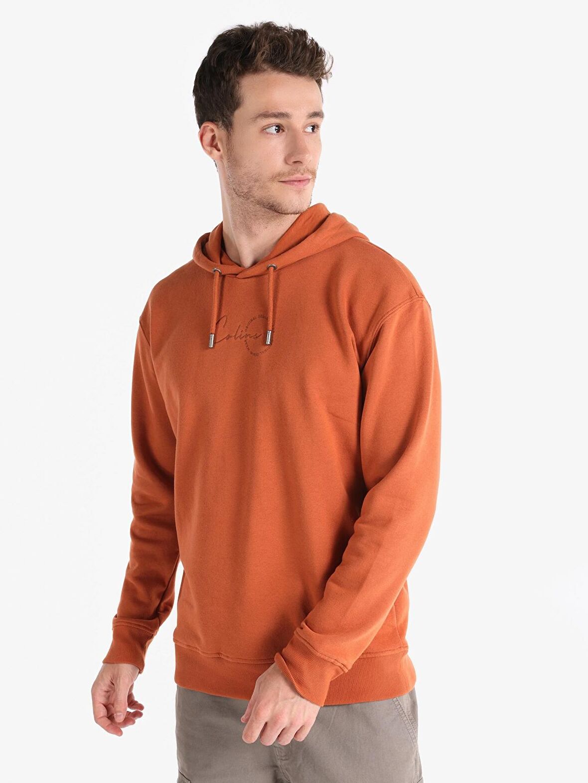 Regular Fit Kapüşonlu Turuncu Erkek Sweatshirt