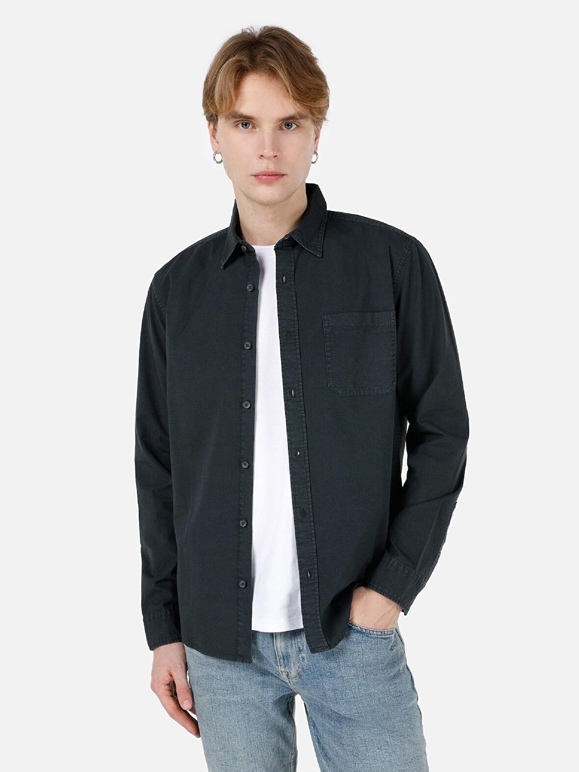 Dar Kesim Shirt Yaka Antrasit Erkek Uzun Kol Gömlek Cl1066942
