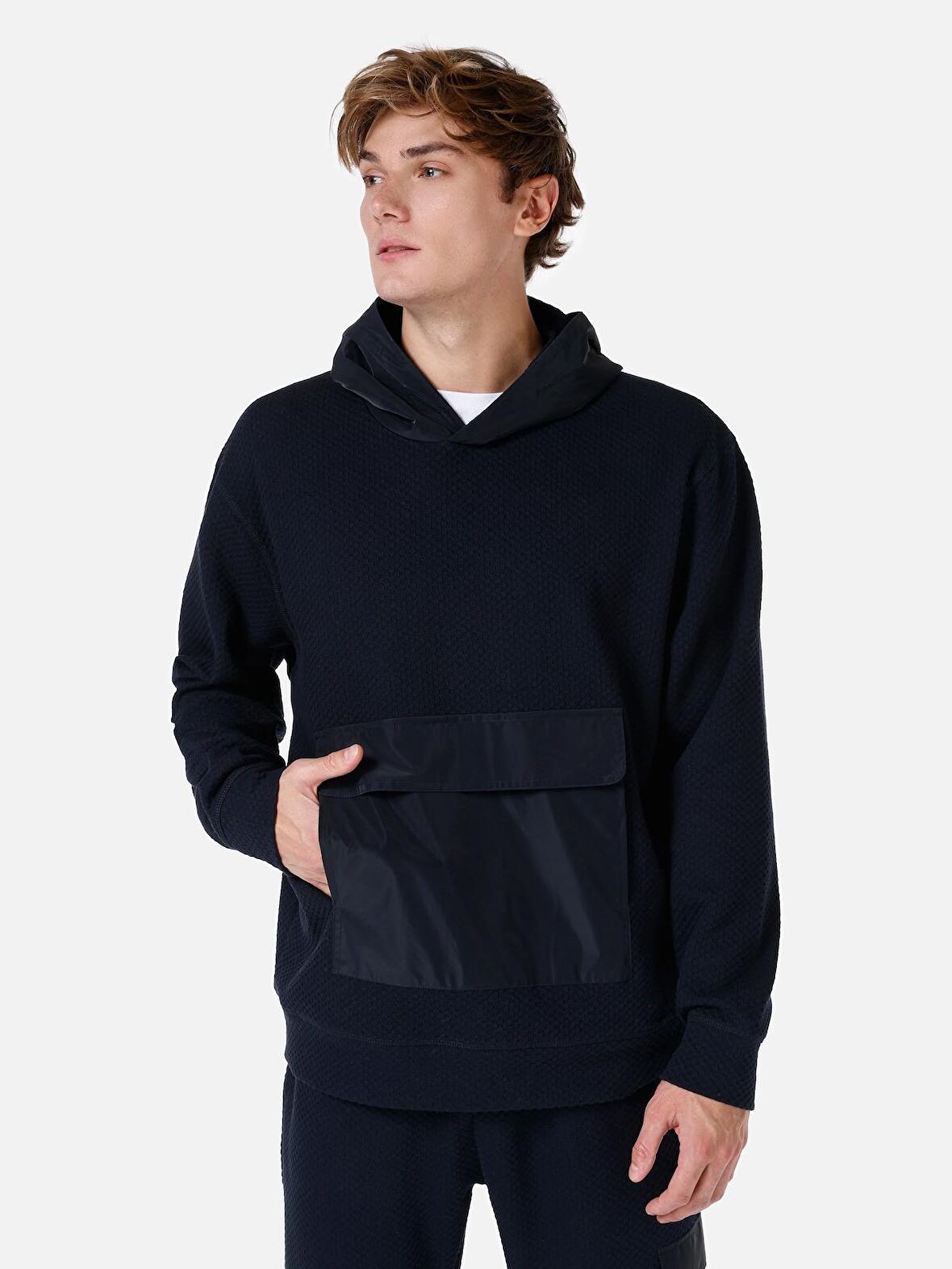 Normal Kesim Kapüşonlu Cepli Lacivert Erkek Sweatshirt Cl1067472