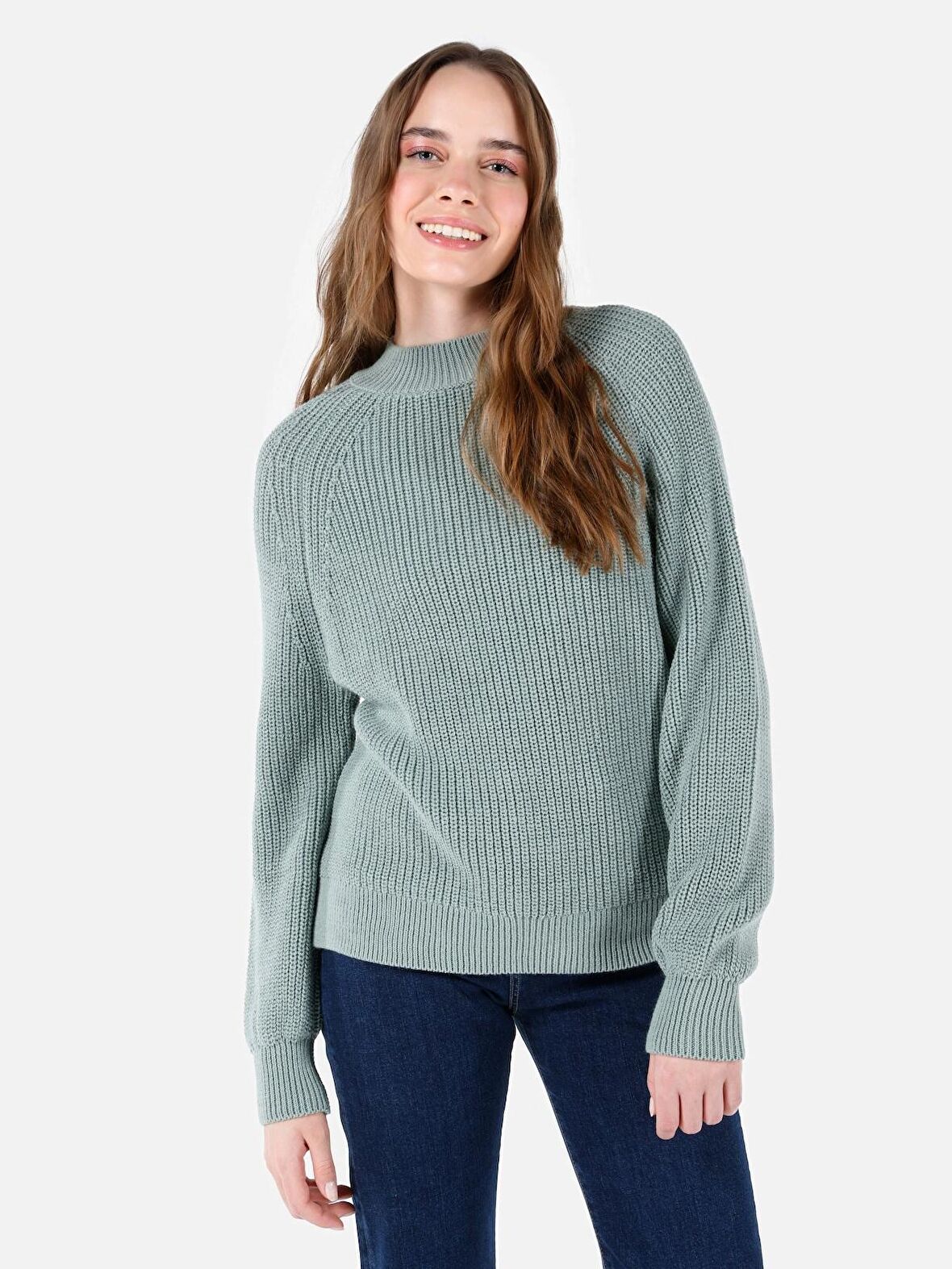 Normal Kesim Bisiklet Yaka Yeşil Kadın Kazak Cl1067522