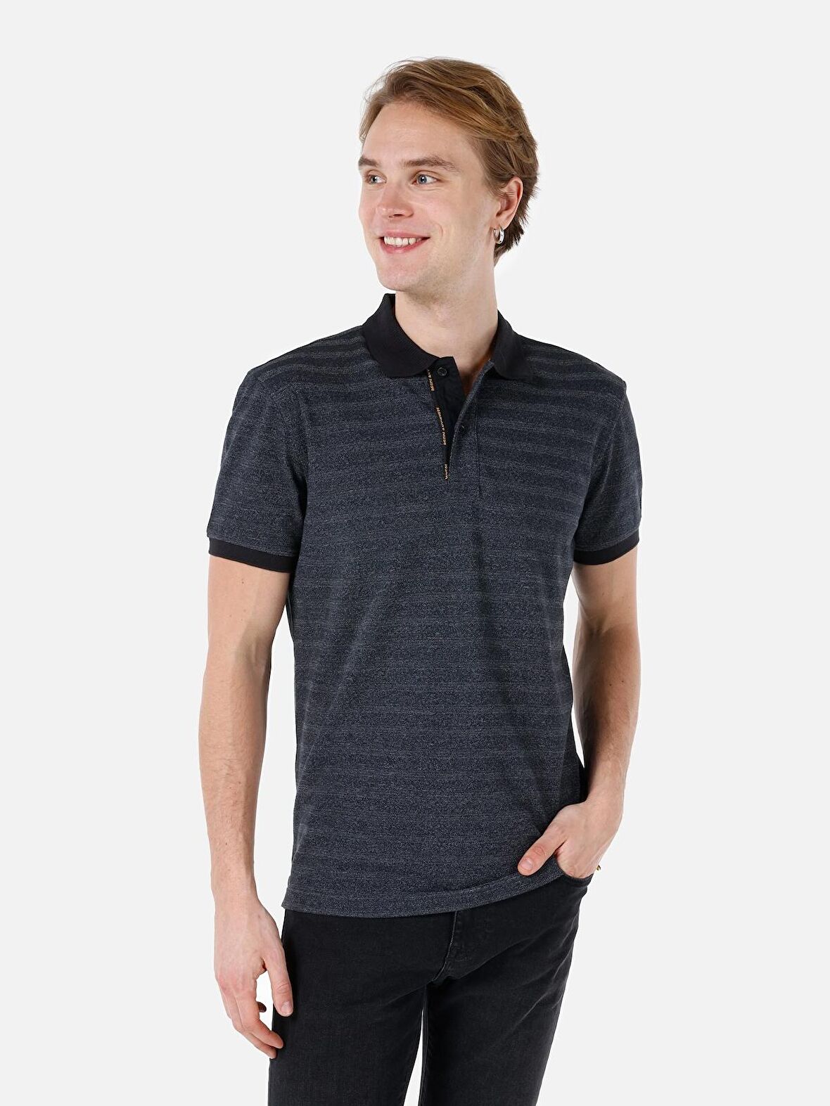 Normal Kesim Polo Yaka Antrasit Erkek Kısa Kol Tişört Cl1067803