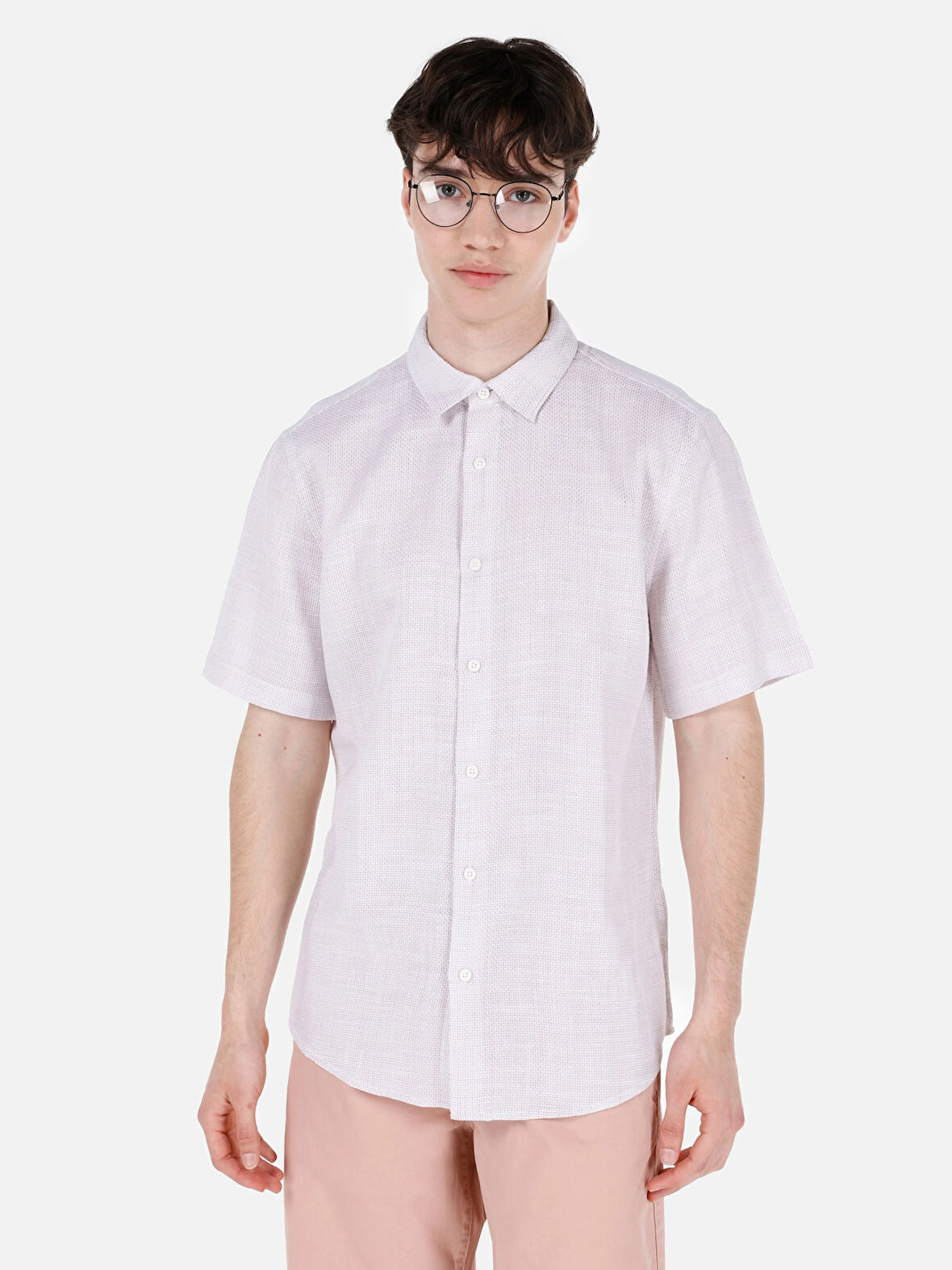 Normal Kesim Shirt Yaka Bej Erkek Kısa Kol Gömlek Cl1067835