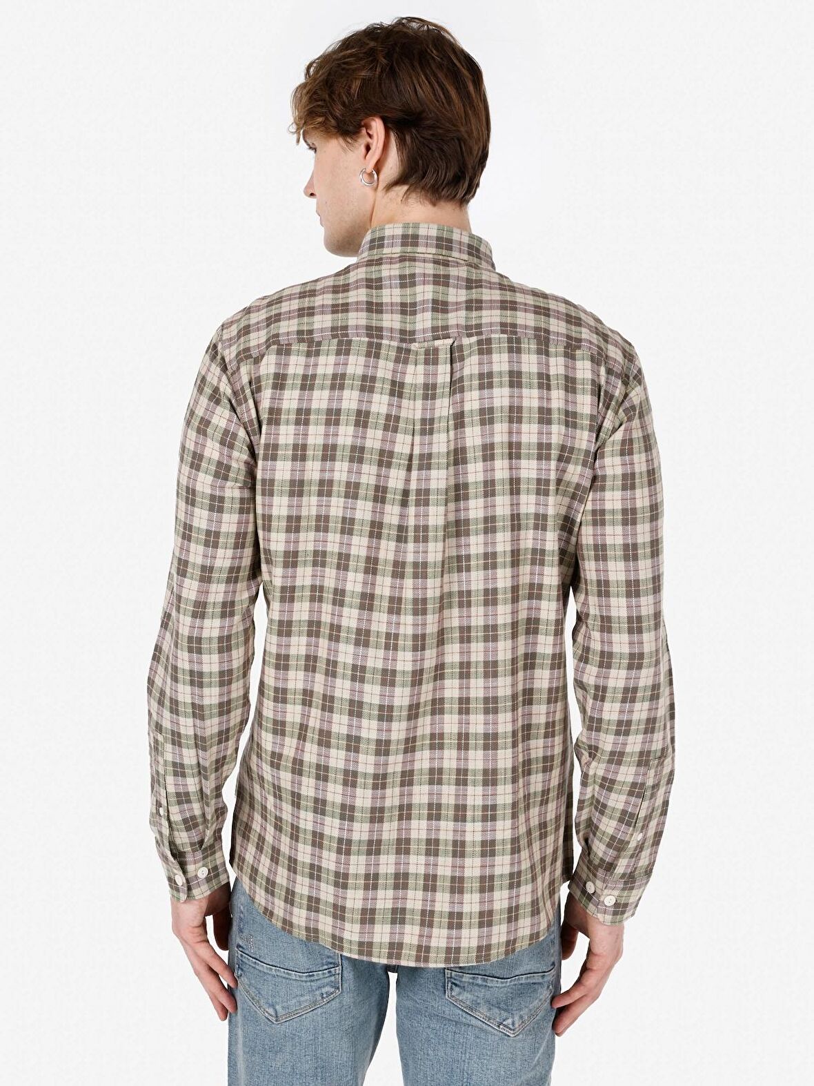 Normal Kesim Shirt Yaka Yeşil Erkek Uzun Kol Gömlek