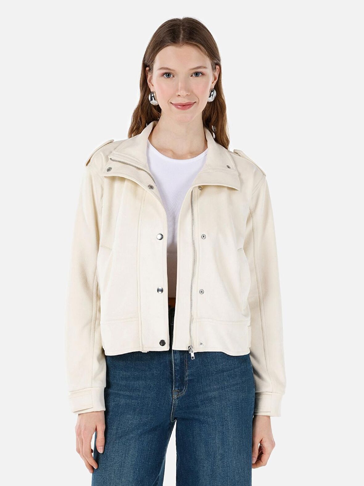 Normal Kesim Ekru Kadın Ceket Cl1067914