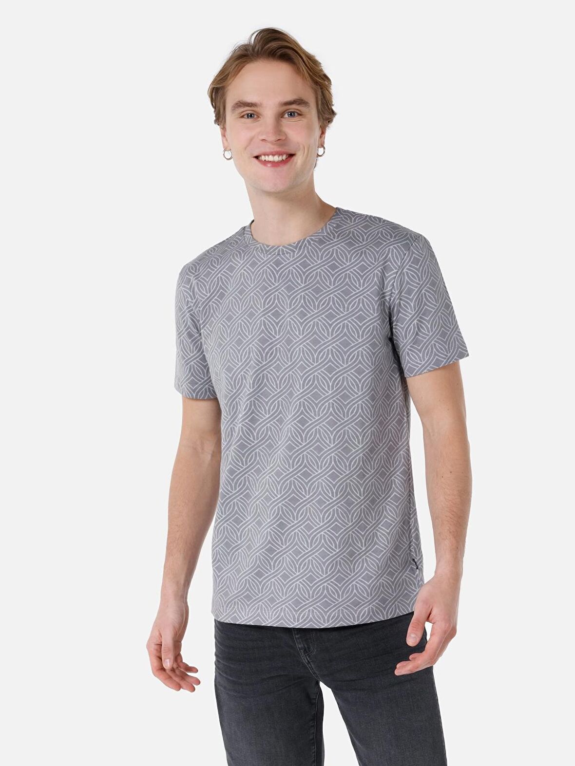 Normal Kesim Bisiklet Yaka Gri Erkek Kısa Kol Tişört Cl1068398