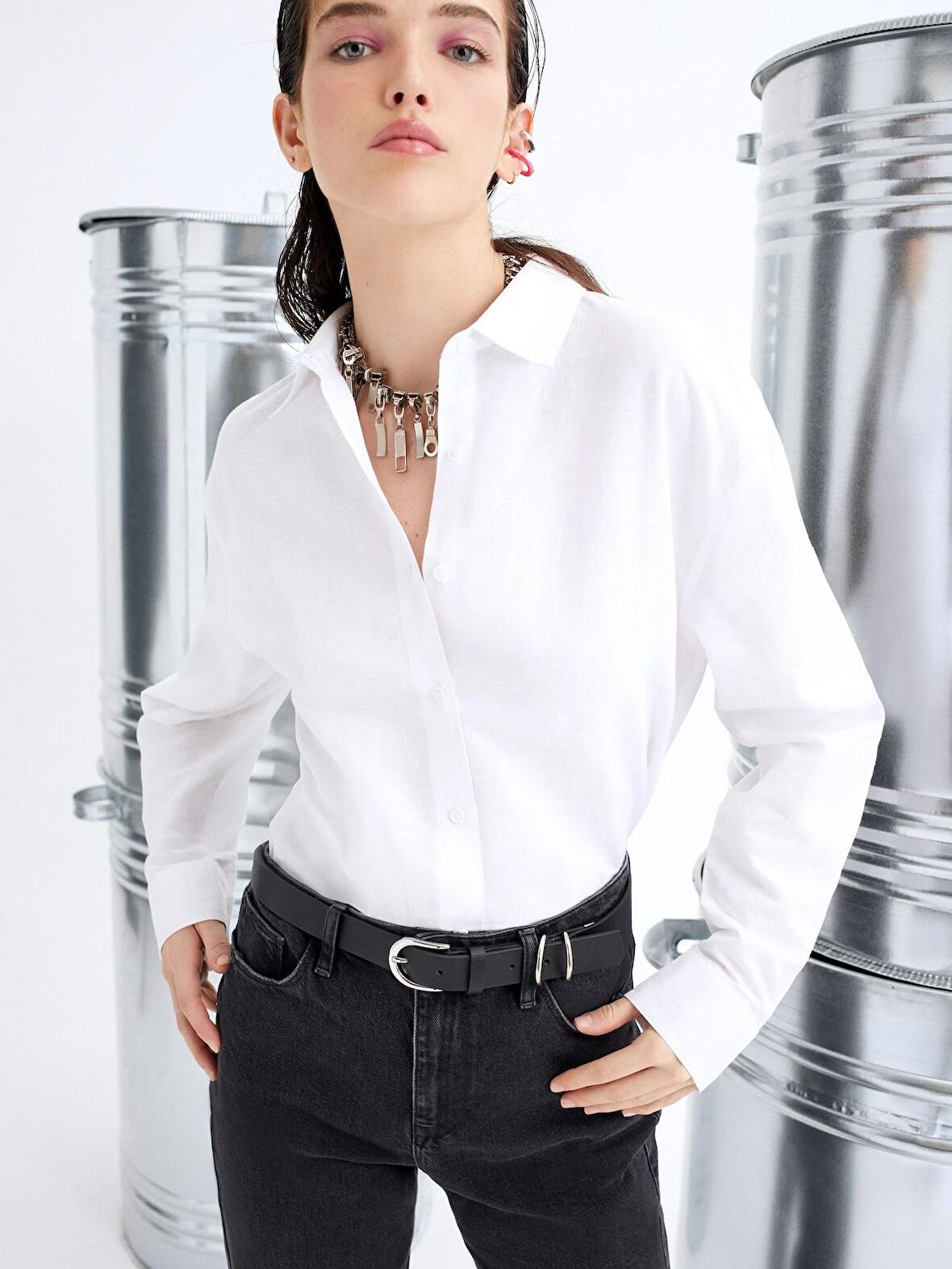 Beyaz Kadın Gömlek U.kol