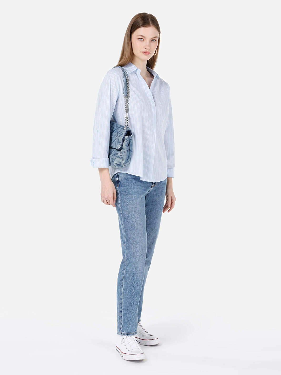 896 Maria Rahat Kesim Yüksek Bel Düz Paça Mavi Kadın Pantolon