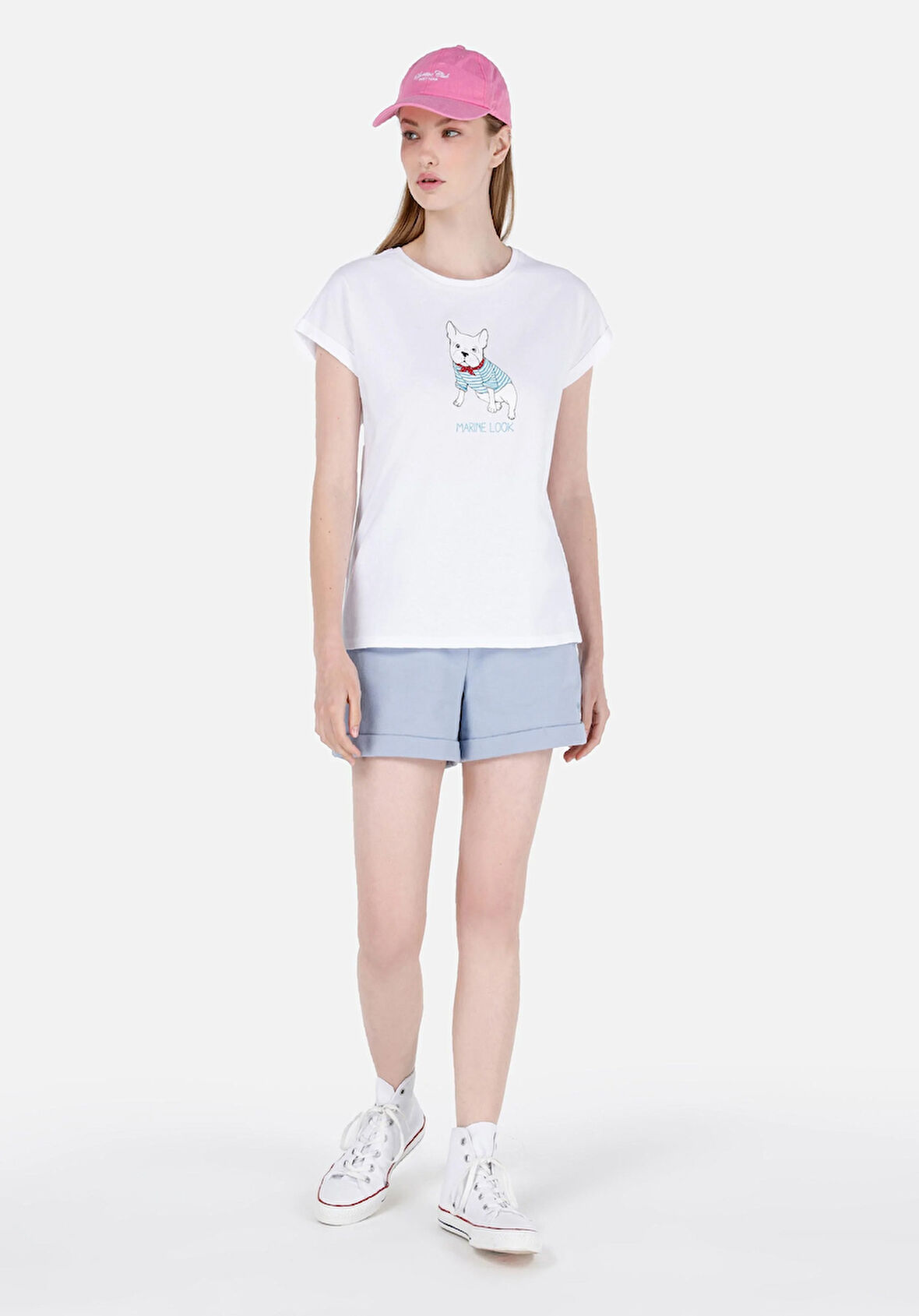 Regular Fit Orta Bel  Kadın Mavi Şort