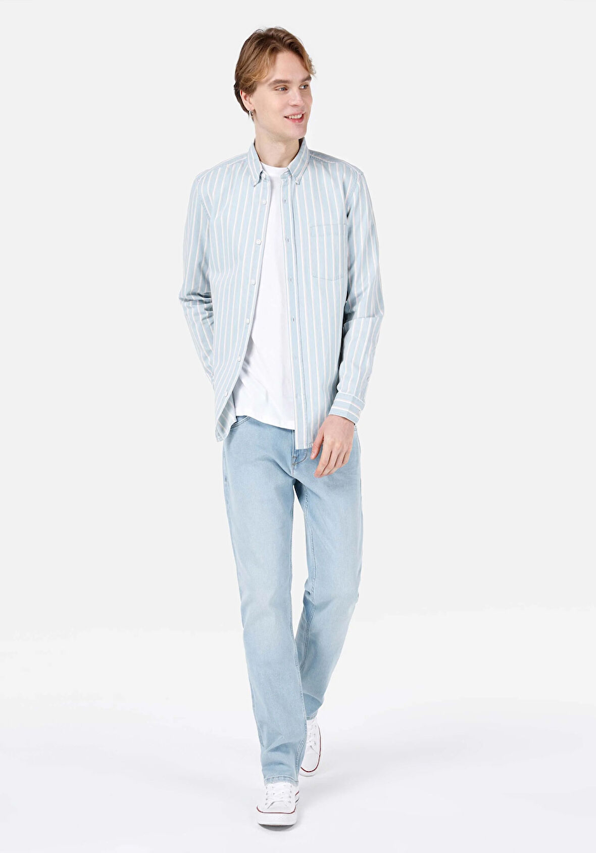 Regular Fit   Erkek Açik İndigo Jean Pantolon