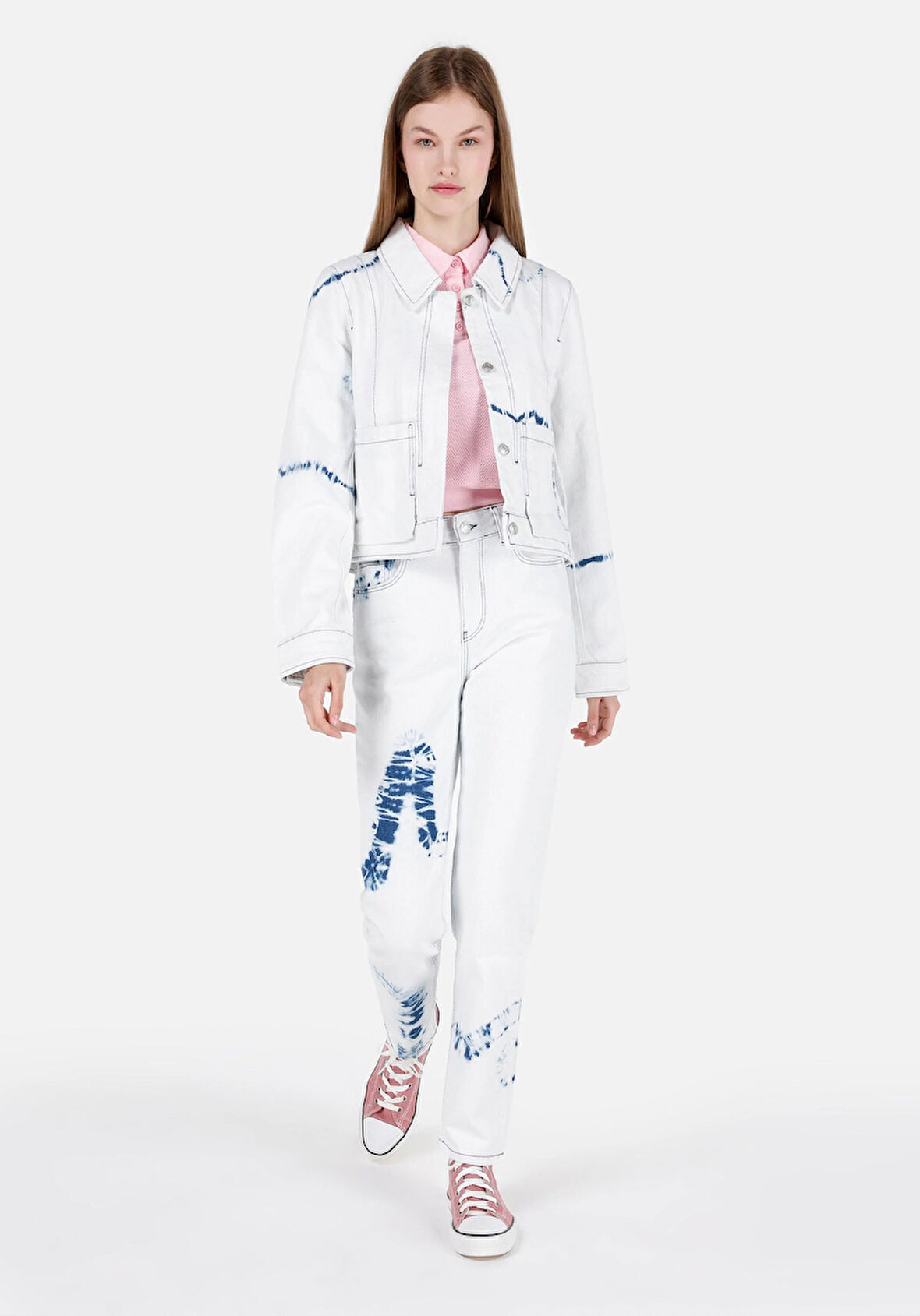 Mom Fit  Daralan Paça Kadın Mavi Jean Pantolon