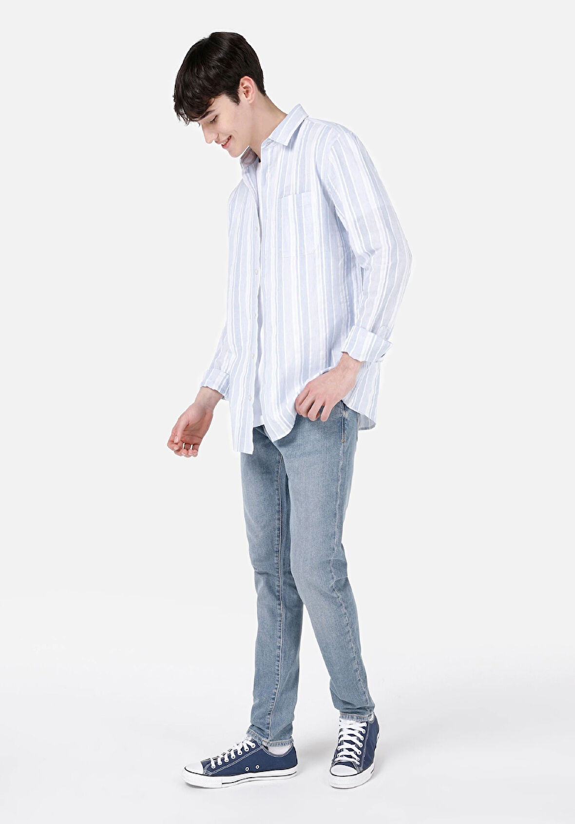 041 Danny Slim Fit Düşük Bel Dar Paça Erkek Mavi Jean Pantolon