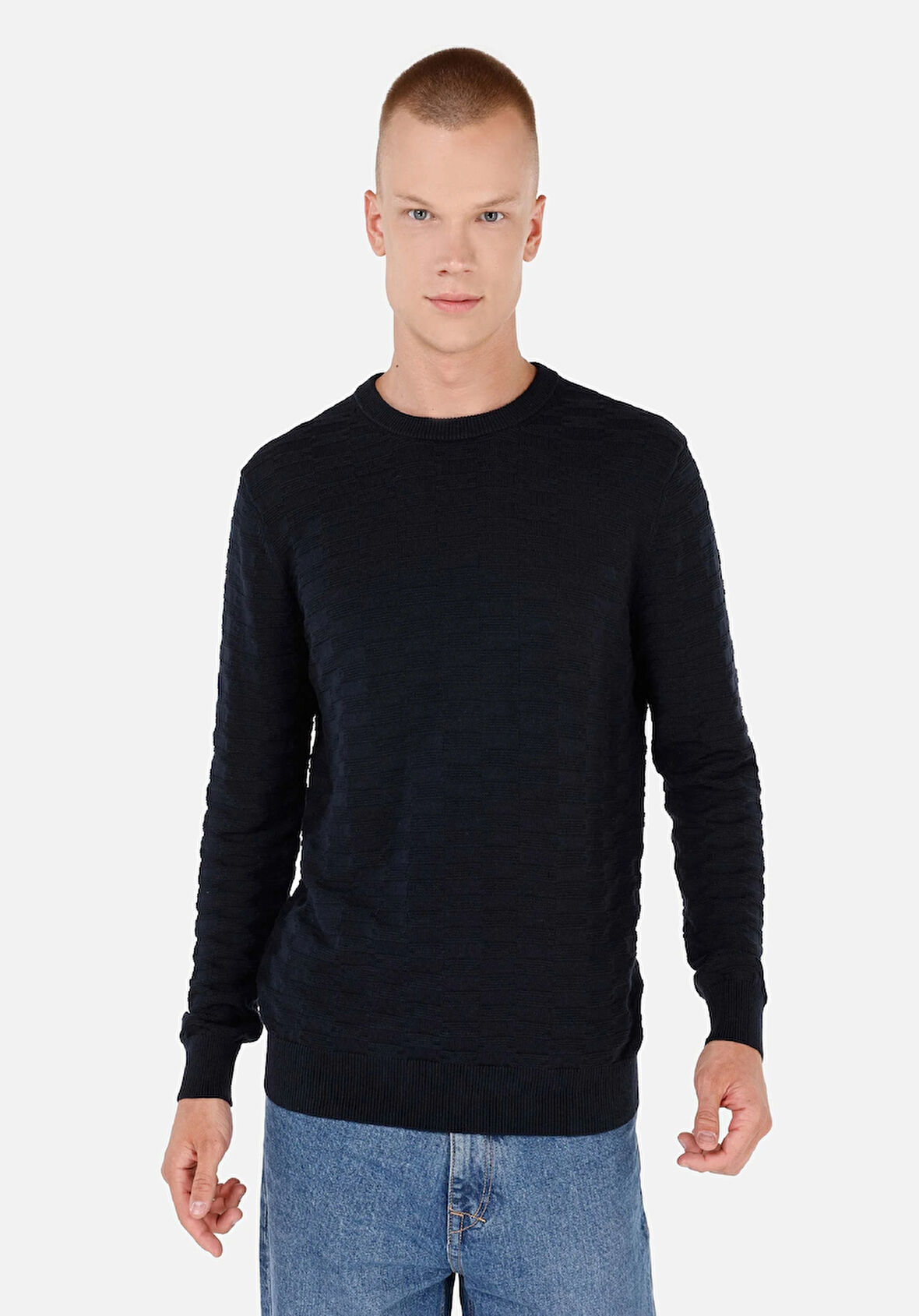 Regular Fit Yuvarlak Yaka  Erkek Lacivert Kazak