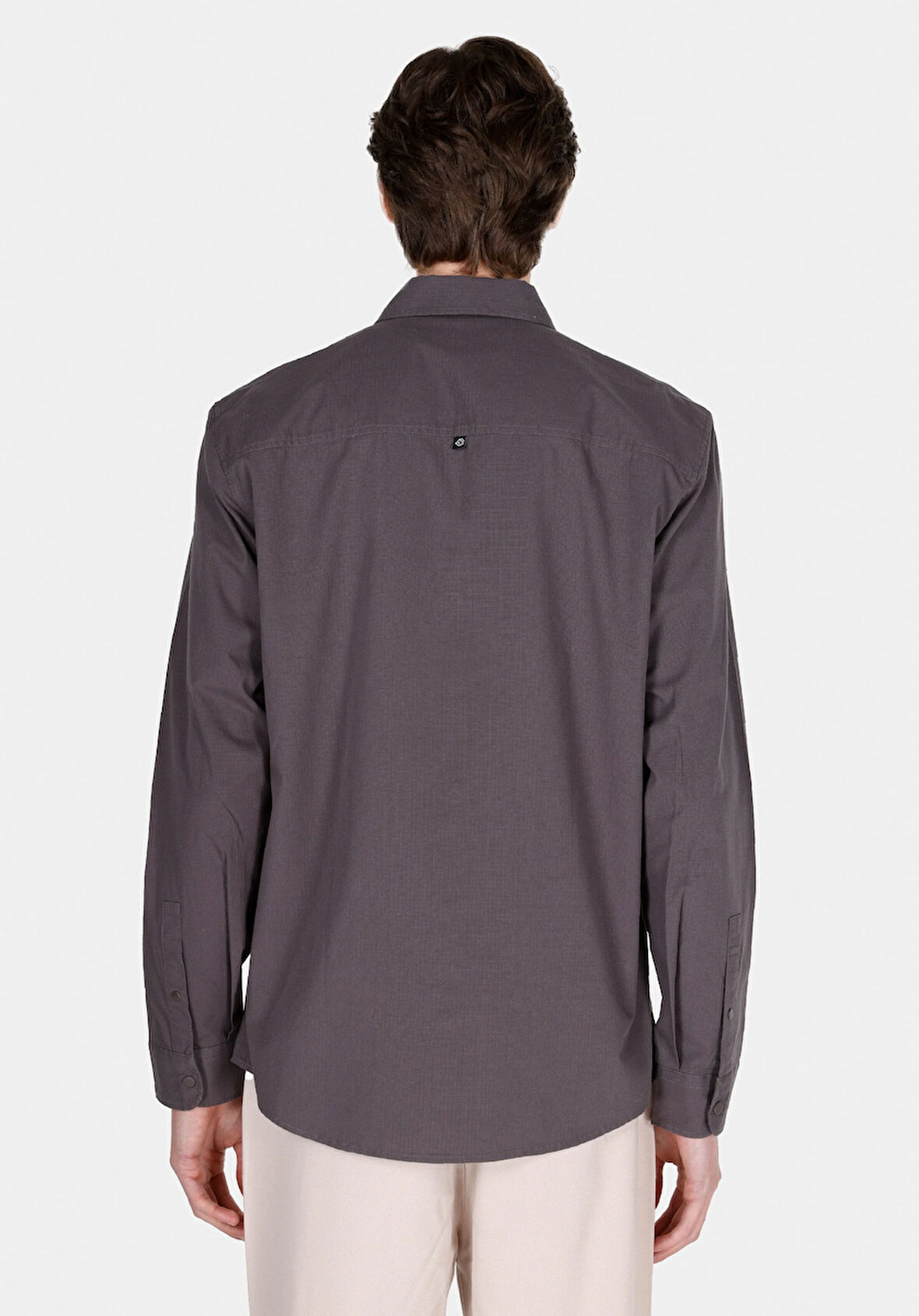 Regular Fit Shirt Neck Düz Erkek Gri Uzun Kol Gömlek Cl1070136