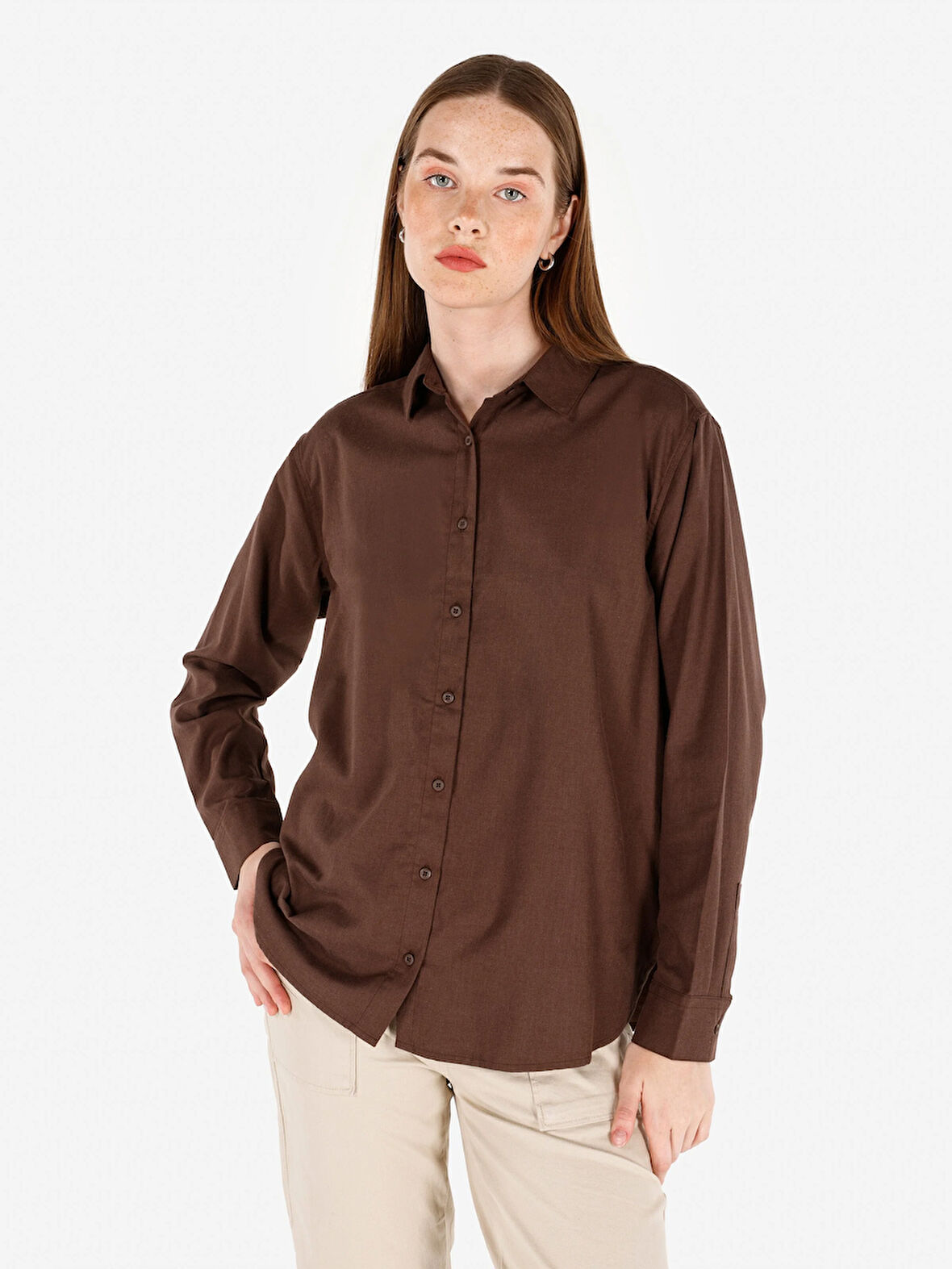 Kahverengi Kadın Gömlek U.kol