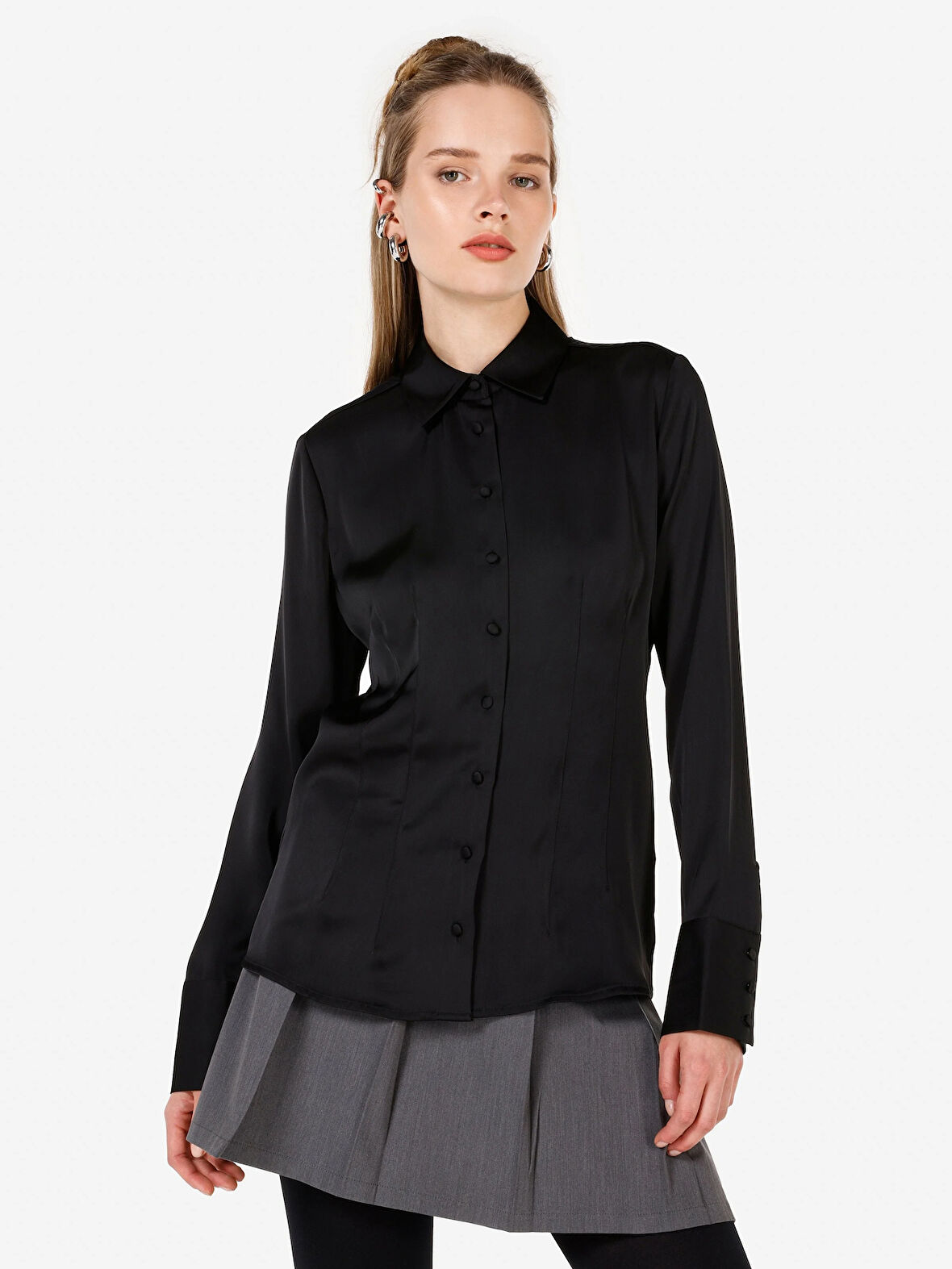 Siyah Kadın Gömlek U.kol