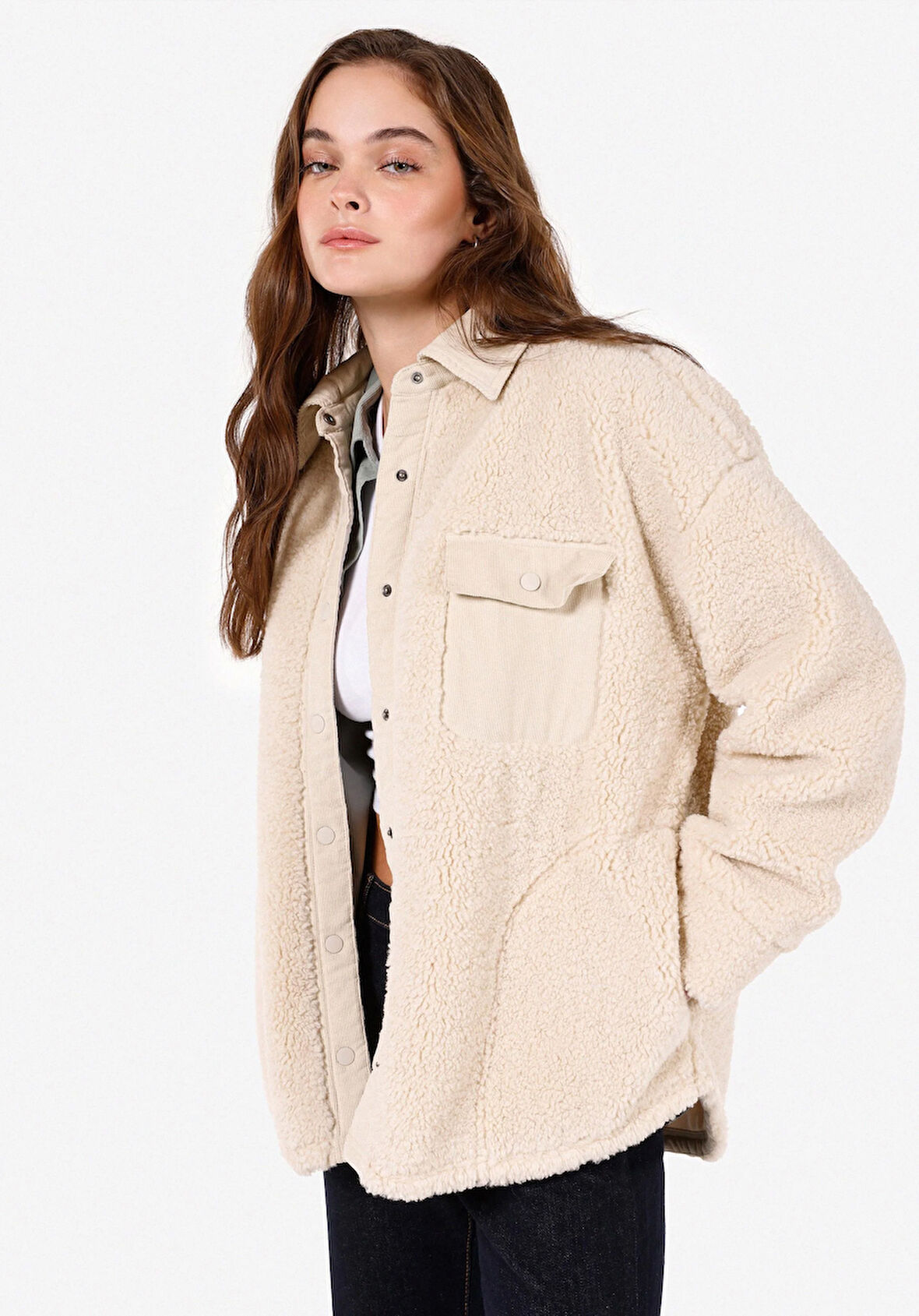 Regular Fit Shirt Neck    Kadın Bej Mont