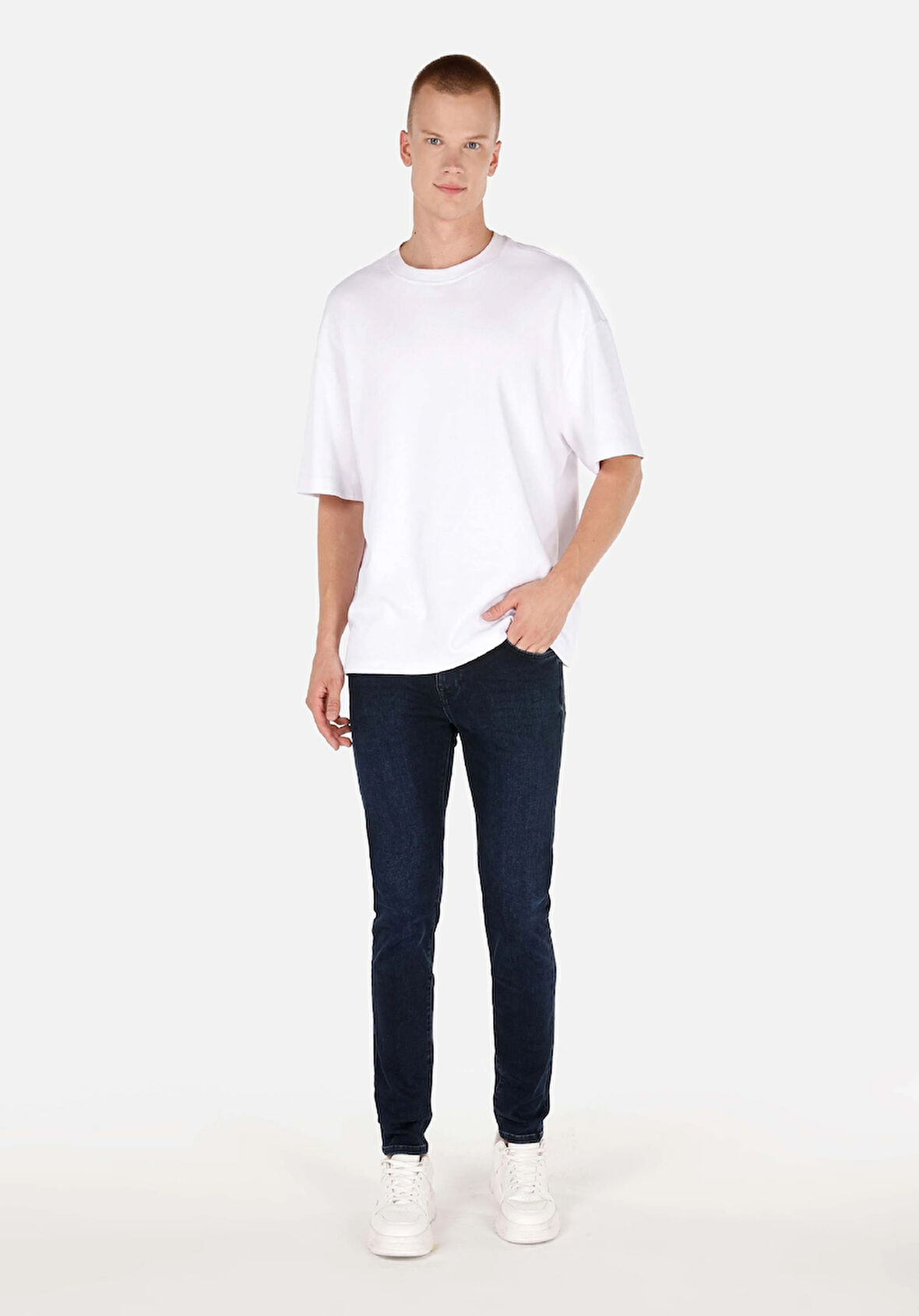 Skinny Fit Düşük Bel Dar Paça Erkek Lacivert Jean Pantolon