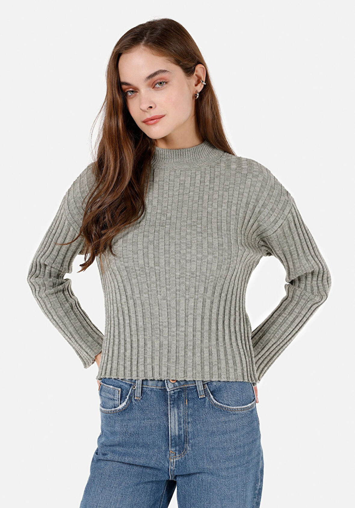 Regular Fit Yuvarlak Yaka  Kadın Yeşil Kazak