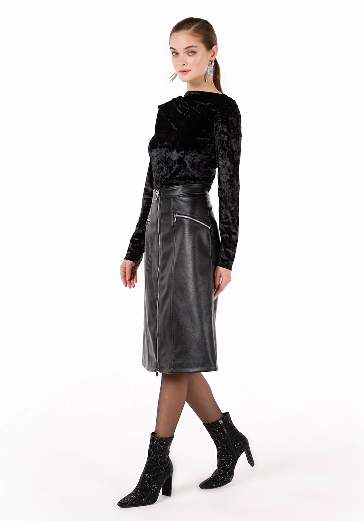 Midi   Kadın Siyah Etek