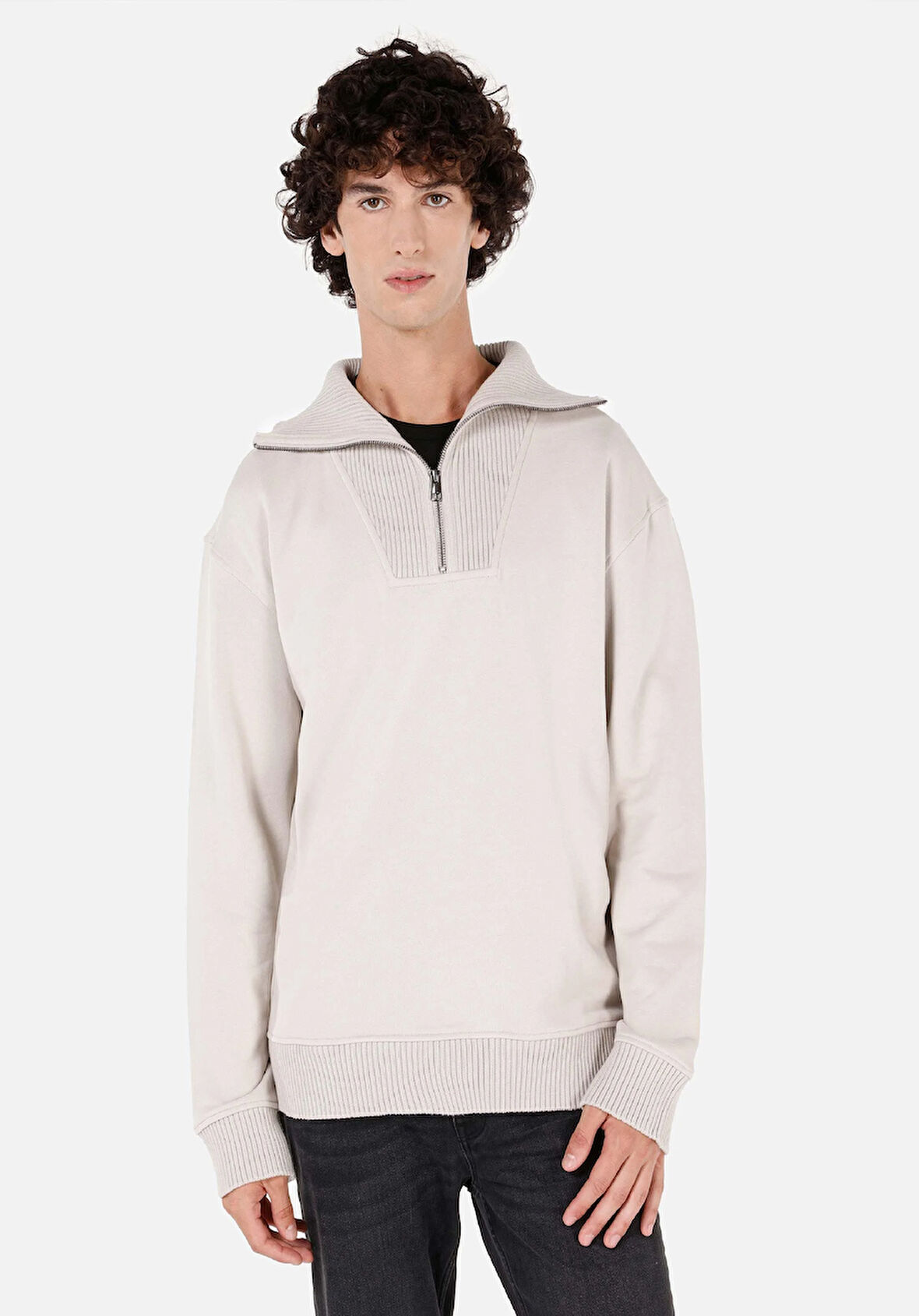 Comfort Fit   Erkek Taş Sweatshirt
