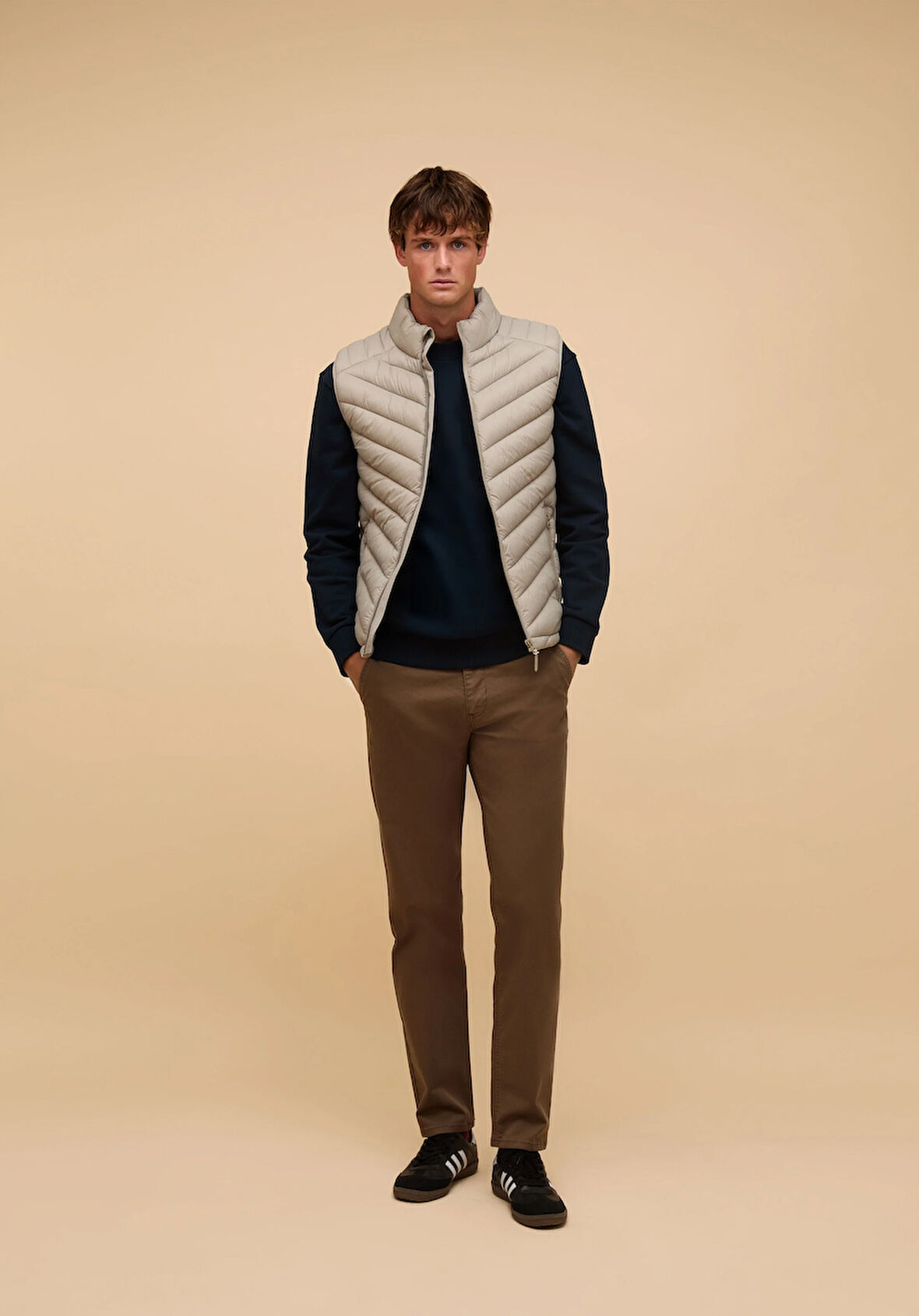 Slim Fit     Erkek Bej Yelek