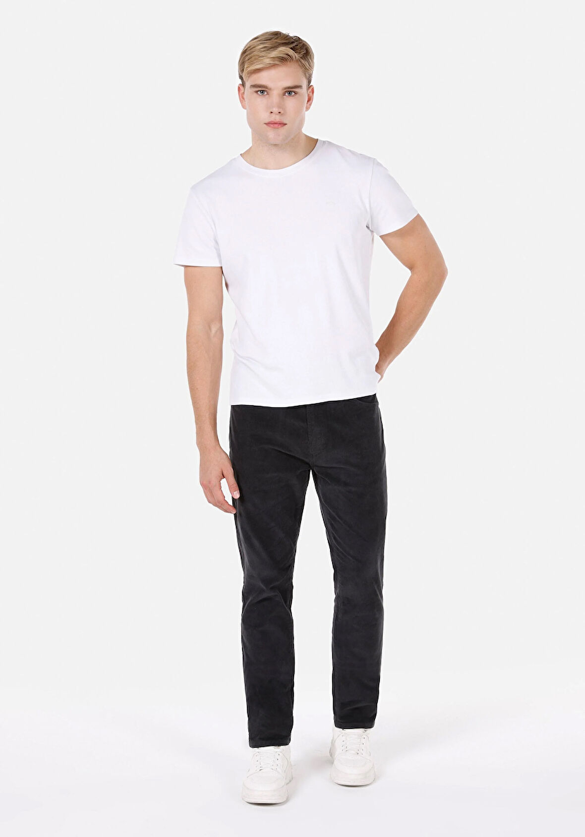 Regular Fit Orta Bel Düz Paça Erkek Gri  Pantolon