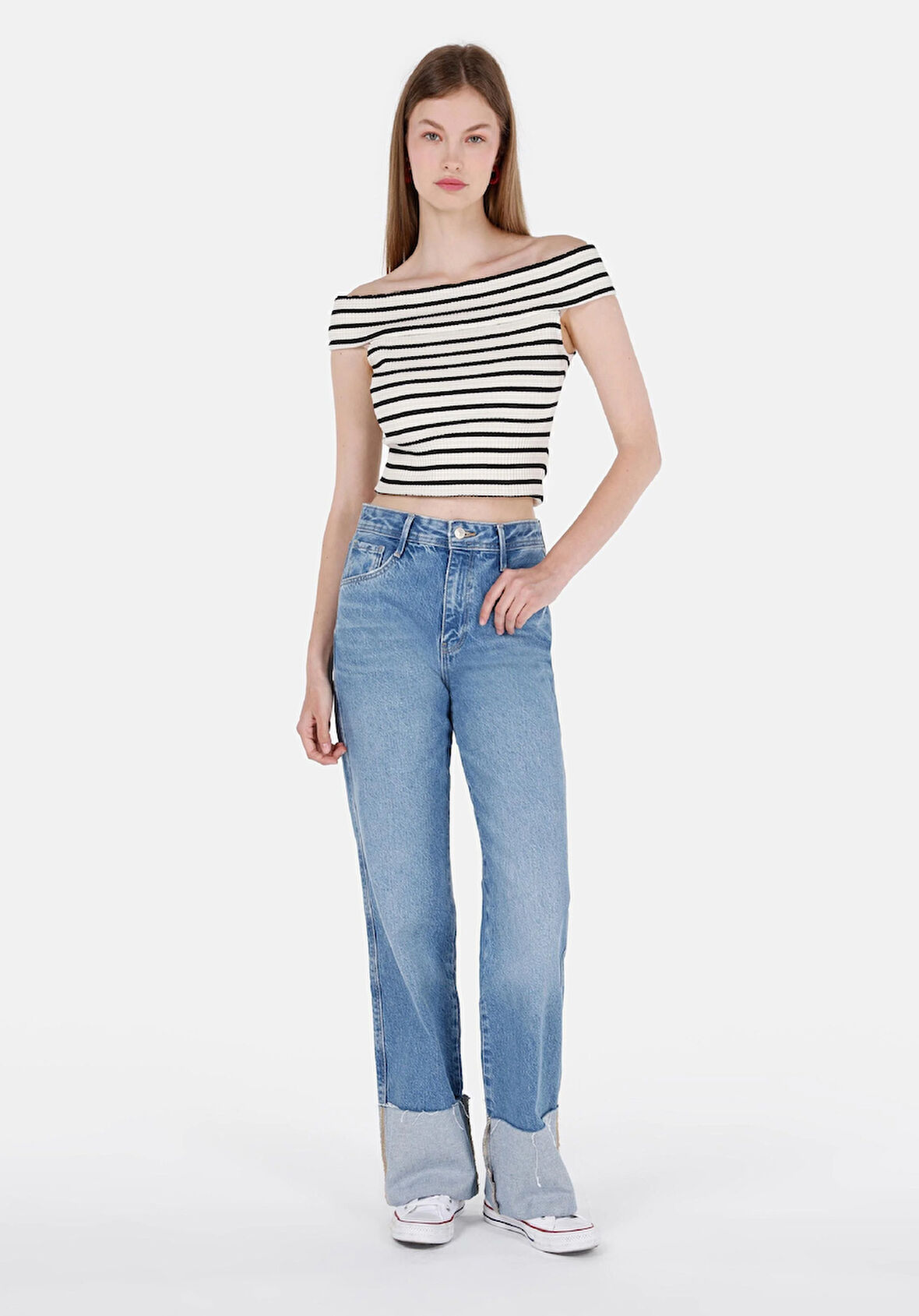 Straight Fit Yüksel Bel Düz Paça Kadın Denim Jean Pantolon