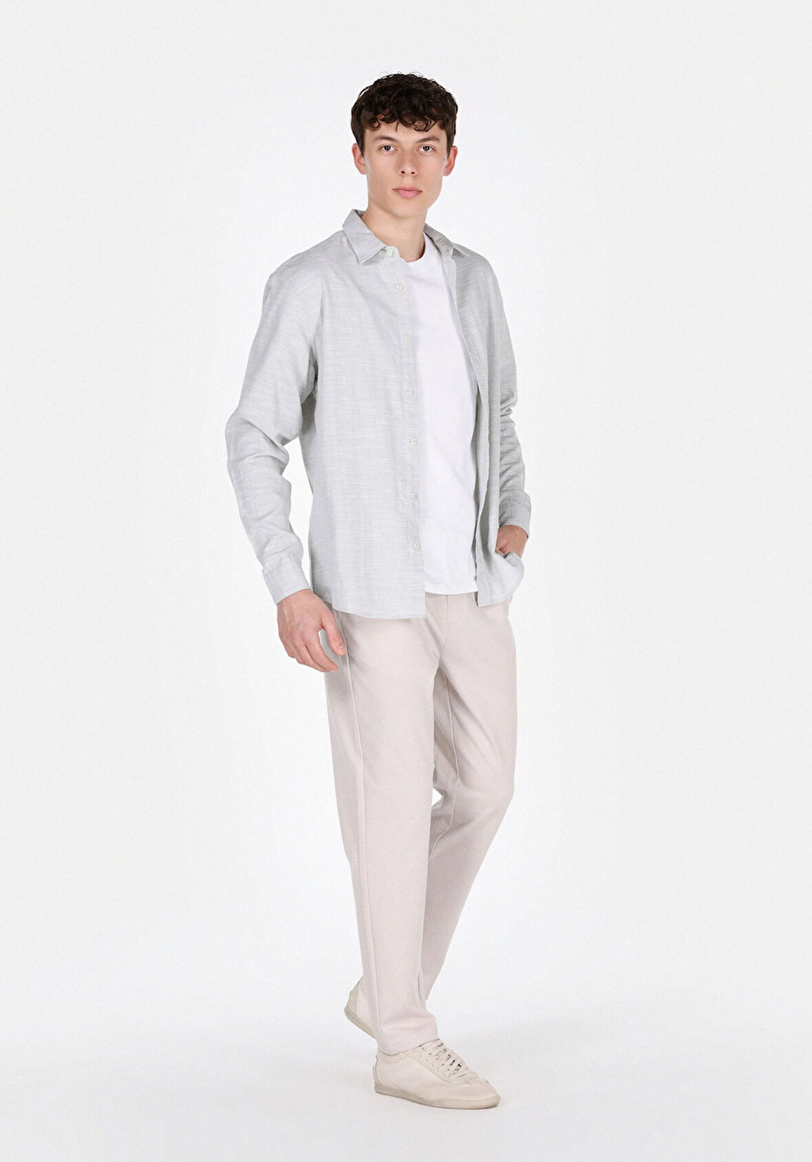 Slim Fit Orta Bel Uzun Paça Erkek Bej  Pantolon