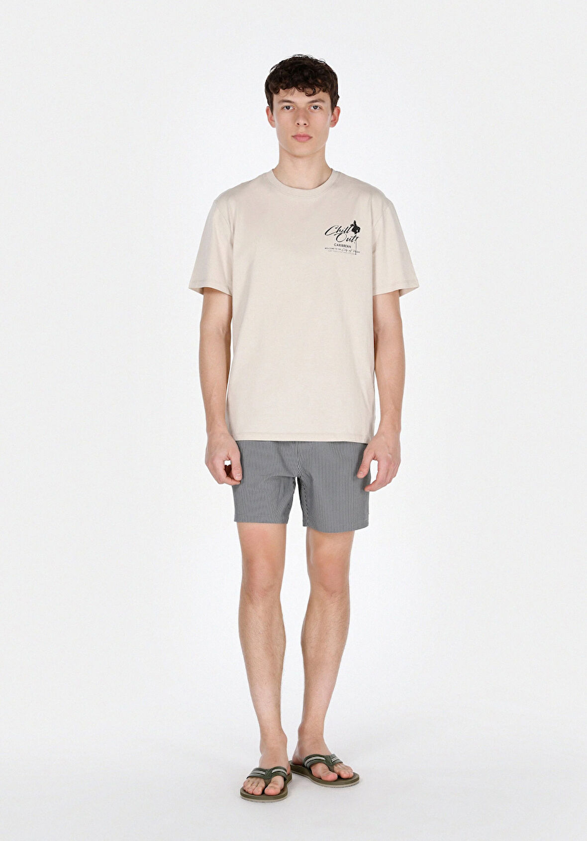 Slim Fit Çizgili Erkek Siyah Deniz Şortu