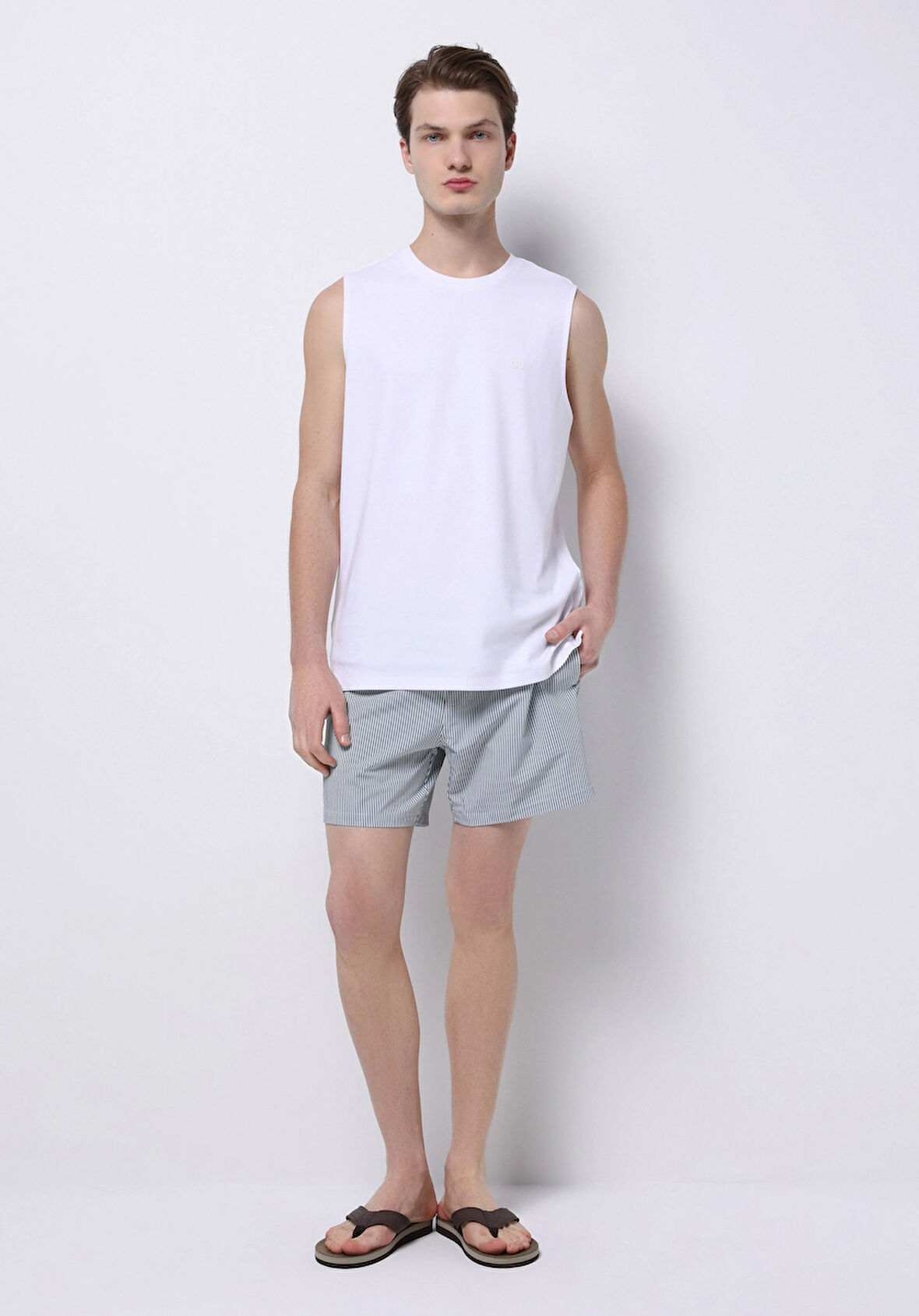 Slim Fit Çizgili Erkek Yeşil Deniz Şortu