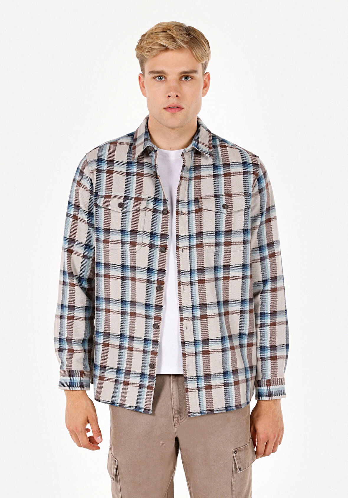 Comfort Fit Shirt Neck Ekoseli Erkek Çok Renkli Uzun Kol Gömlek Cl1072320