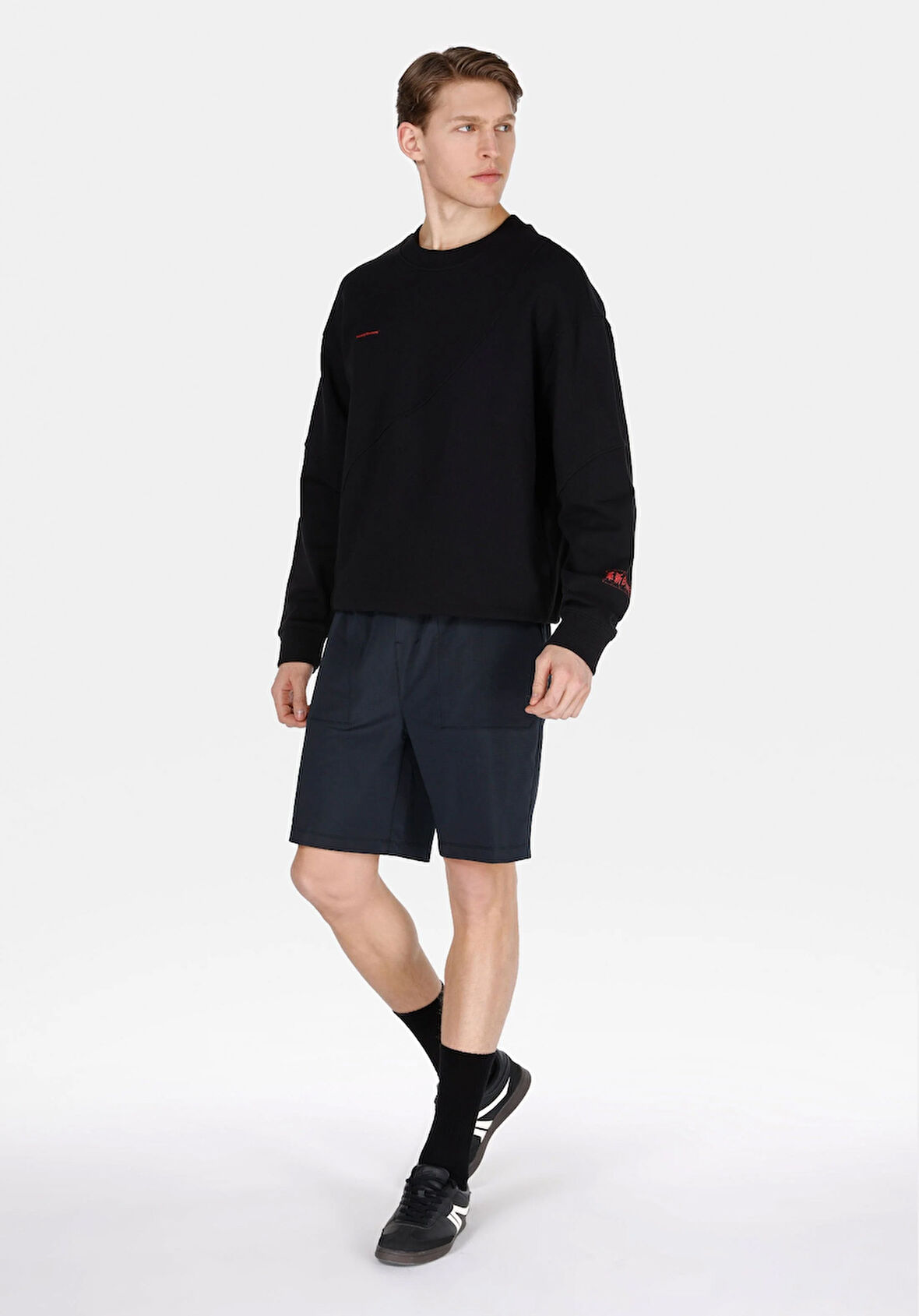 Regular Fit Orta Bel Düz Erkek Siyah Şort