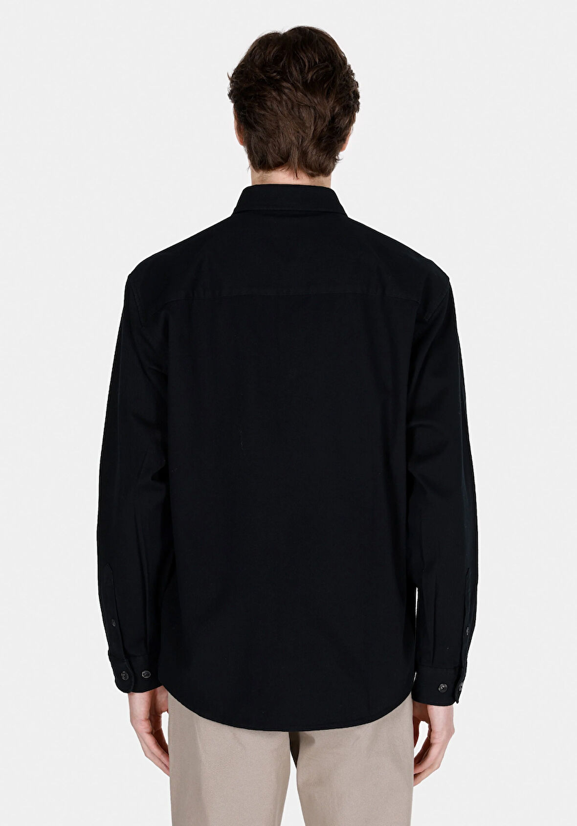 Comfort Fit Shirt Neck Düz Erkek Siyah Uzun Kol Gömlek Cl1073012