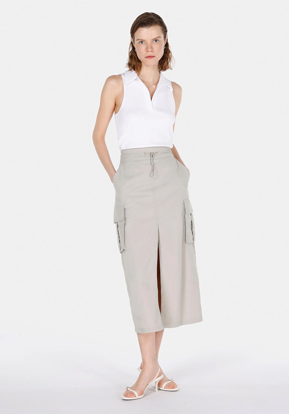 Maxi Length Düz Fermuarlı Kadın Taş Etek Cl1073052