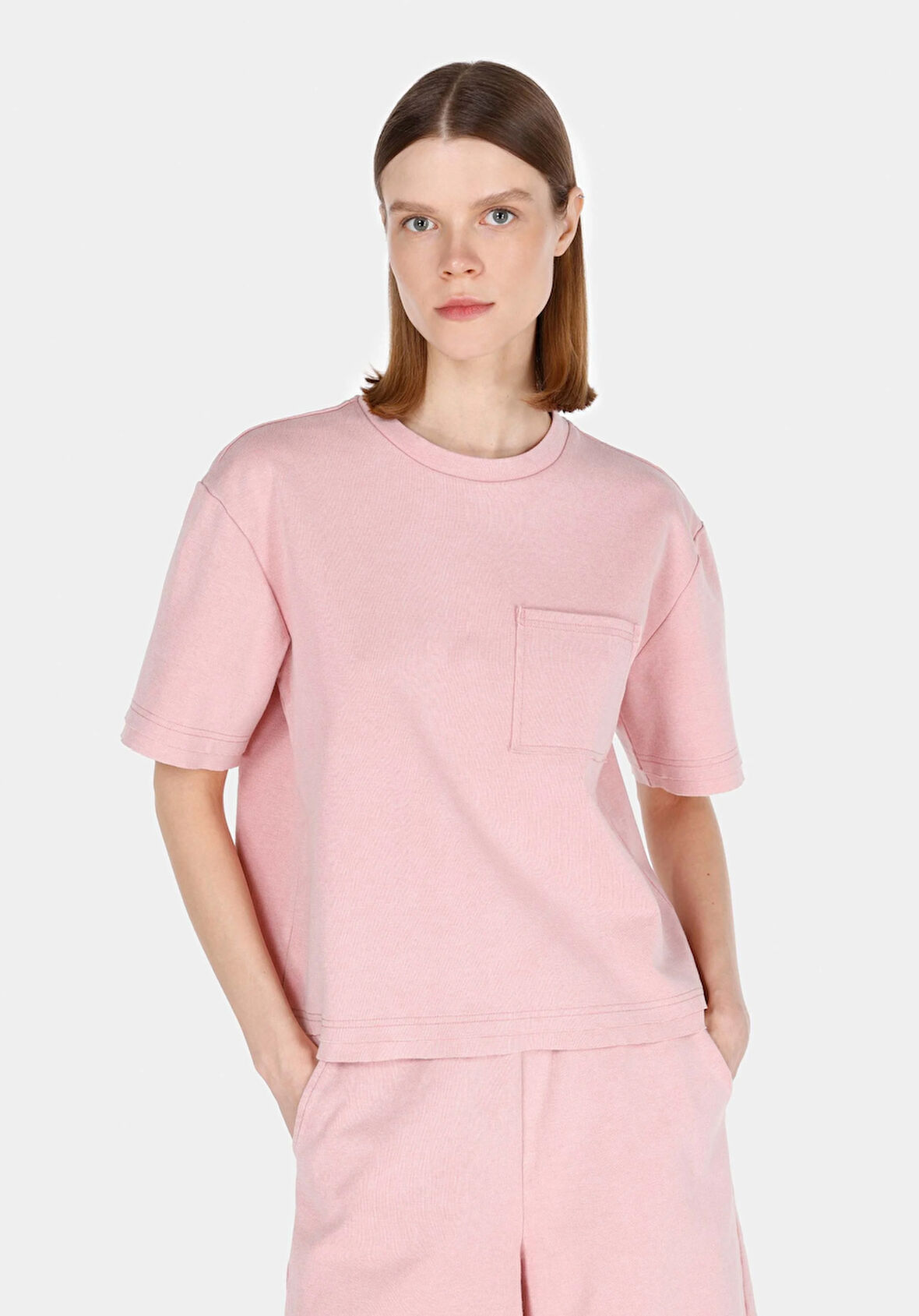 Regular Fit Yuvarlak Yaka Düz Kadın Pembe Kısa Kol Tişört Cl1073150