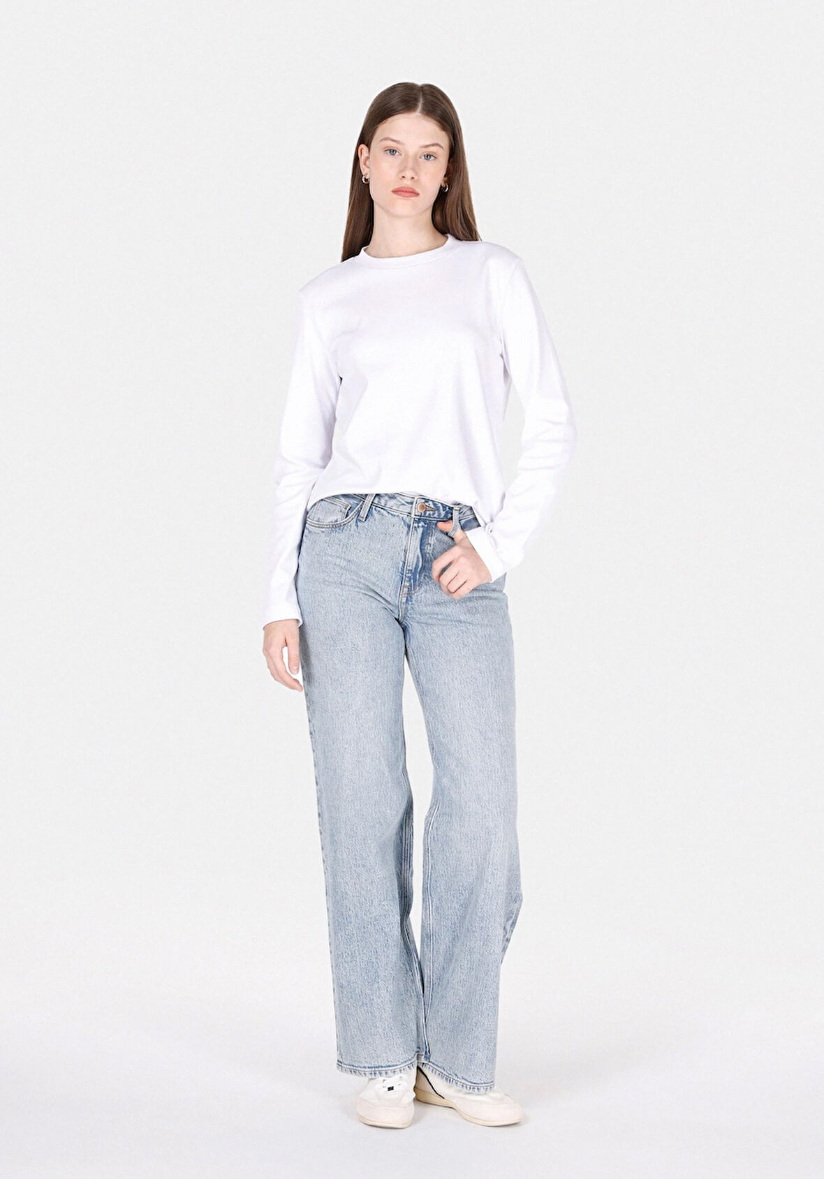 970 Berry Regular Fit Yüksel Bel Geniş Paça Kadın Mavi Jean Pantolon Cl1073220